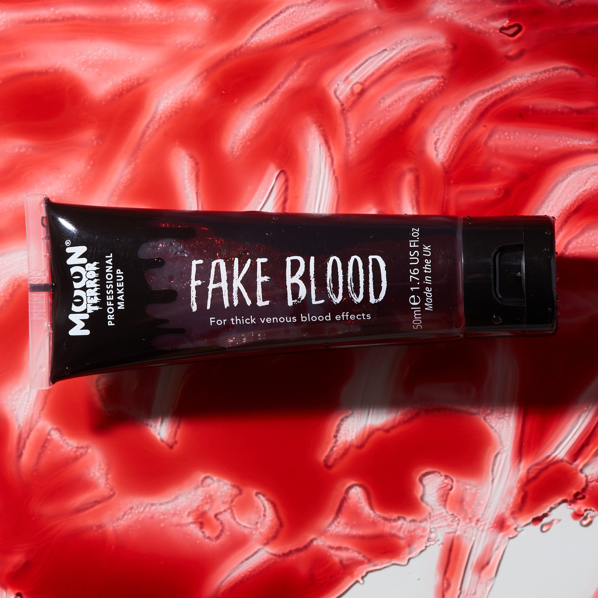 Pro FX Fake Blood, 50mL. Cosmetically certified, FDA & Health Canada compliant, cruelty free and vegan.