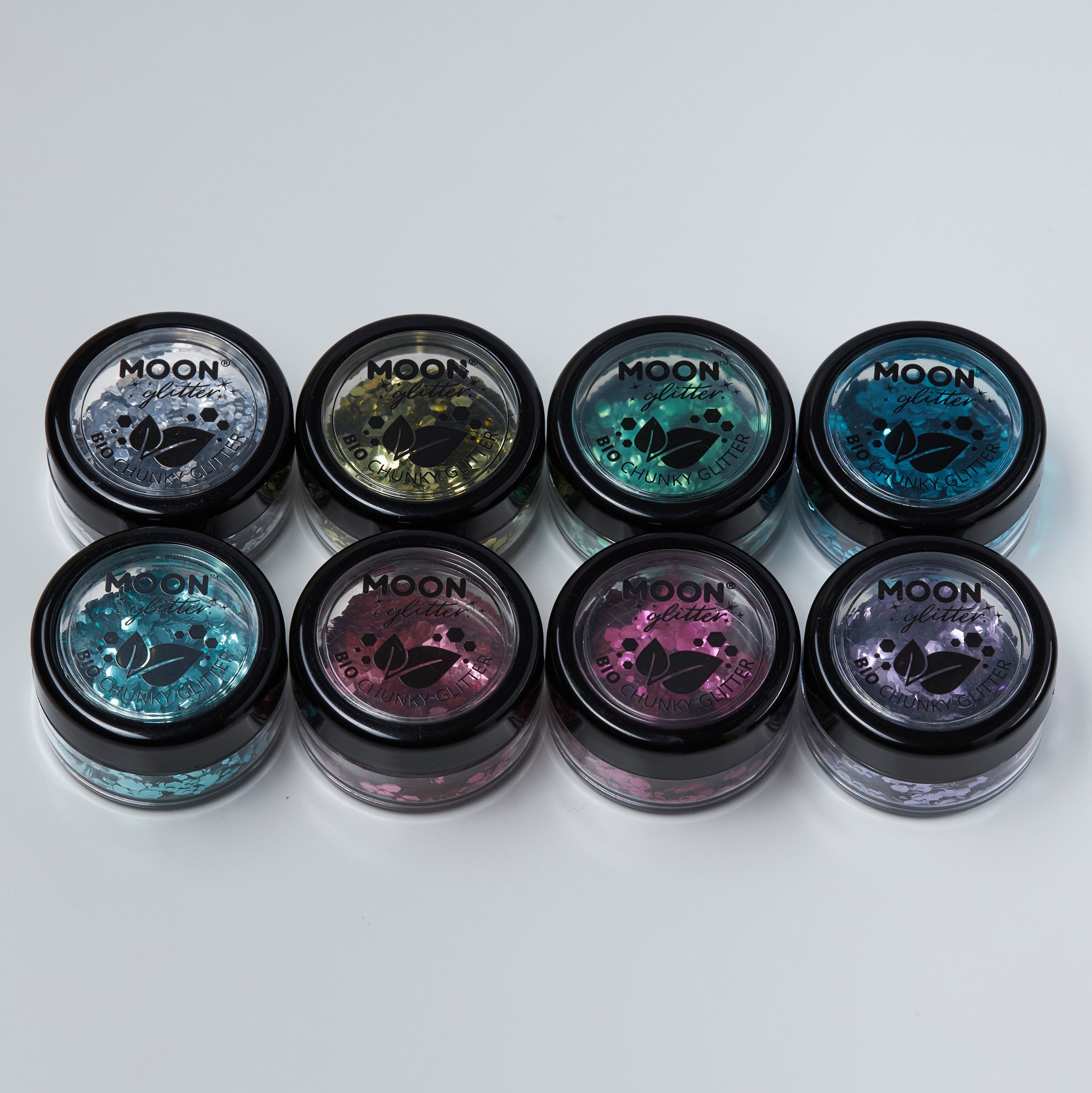 BIO Chunky Face & Body Glitter. Cosmetically certified, FDA & Health Canada compliant, cruelty free and vegan.