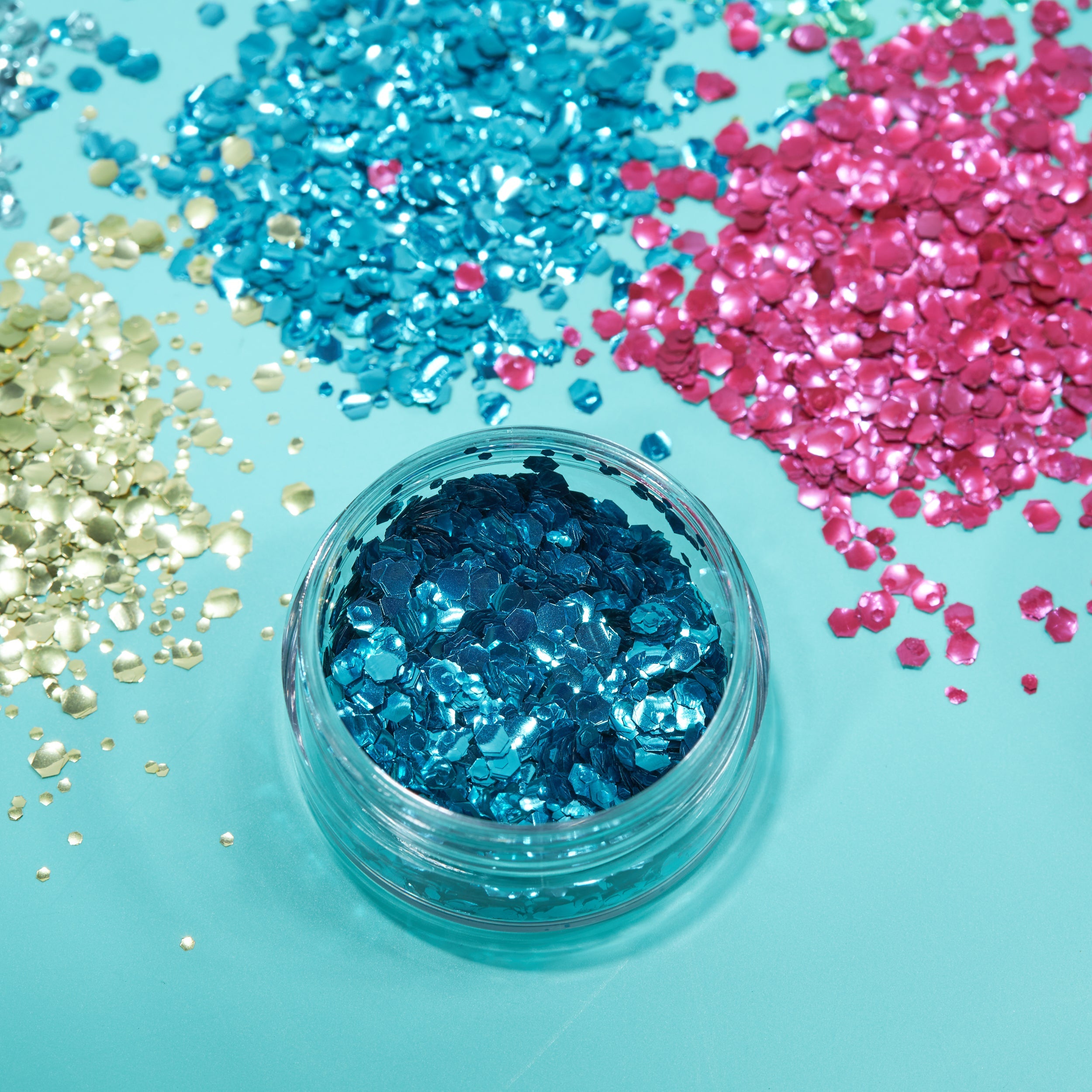 BIO Chunky Face & Body Glitter. Cosmetically certified, FDA & Health Canada compliant, cruelty free and vegan.