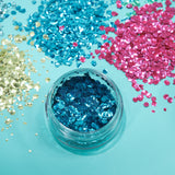 BIO Chunky Face & Body Glitter. Cosmetically certified, FDA & Health Canada compliant, cruelty free and vegan.