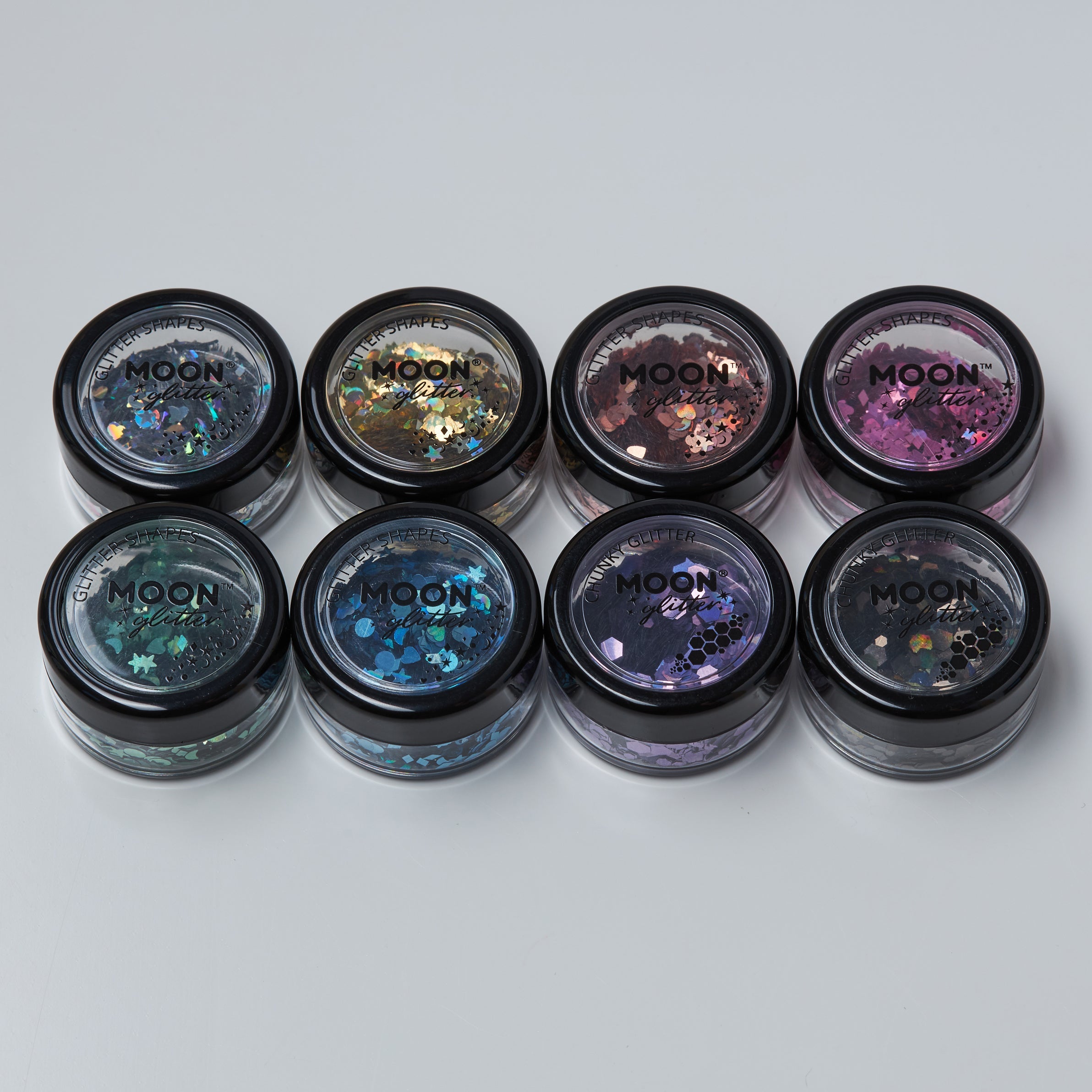 Holographic Face & Body Glitter Shapes. Cosmetically certified, FDA & Health Canada compliant, cruelty free and vegan.