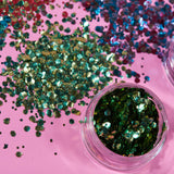 Mystic BIO Chunky Face & Body Glitter. Cosmetically certified, FDA & Health Canada compliant, cruelty free and vegan.