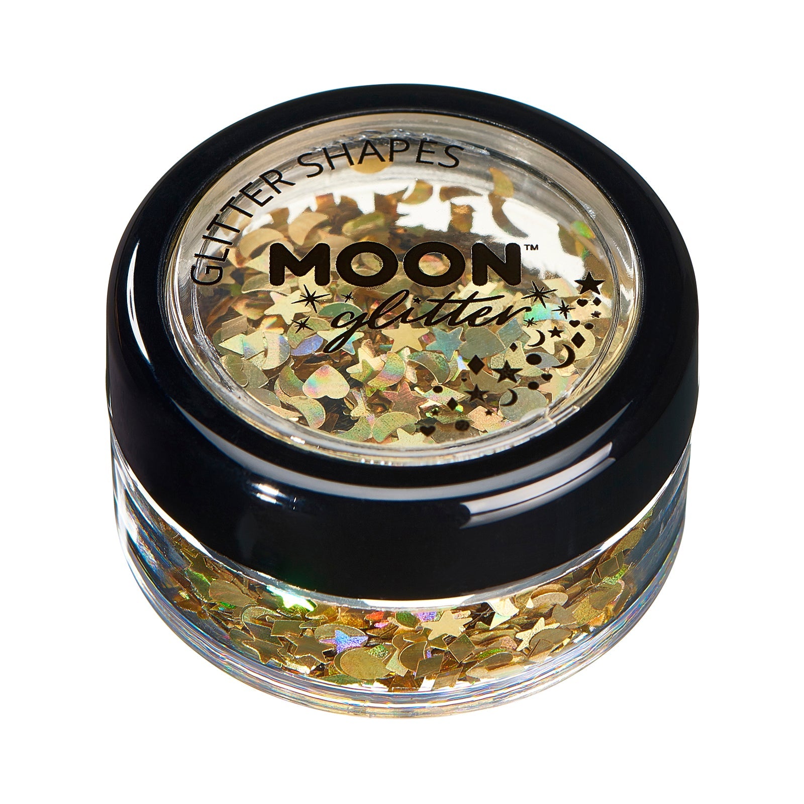 Gold - Holographic Face & Body Glitter Shapes, 3g. Cosmetically certified, FDA & Health Canada compliant, cruelty free and vegan.