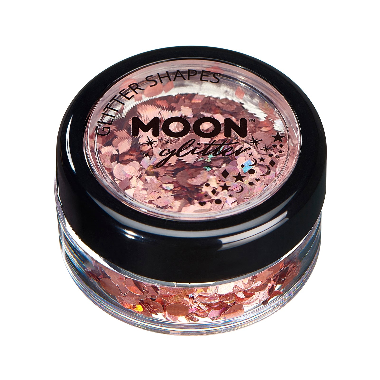 Rose Gold - Holographic Face & Body Glitter Shapes, 3g. Cosmetically certified, FDA & Health Canada compliant, cruelty free and vegan.