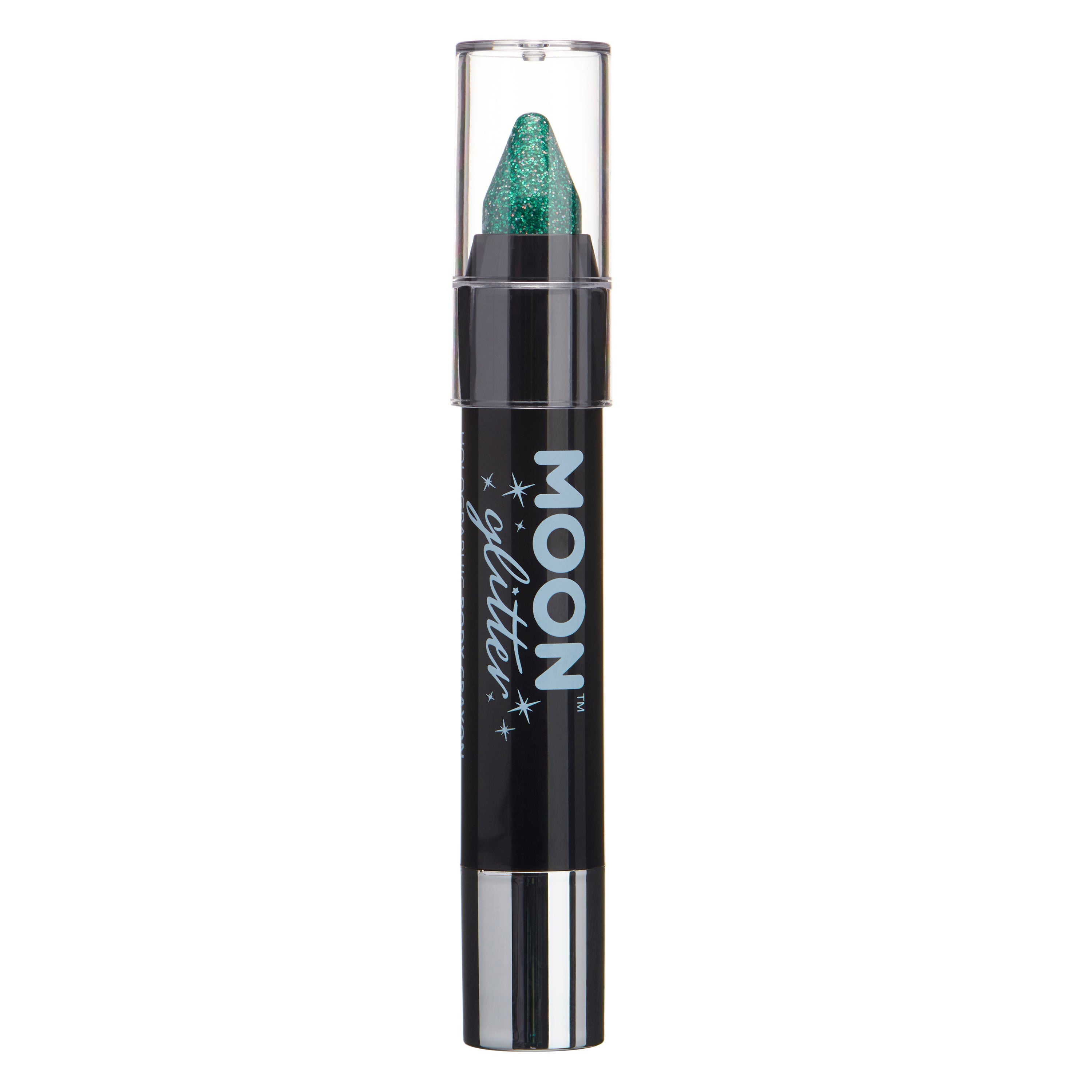 Green - Holographic Glitter Face & Body Crayon, 3.5g. Cosmetically certified, FDA & Health Canada compliant and cruelty free.