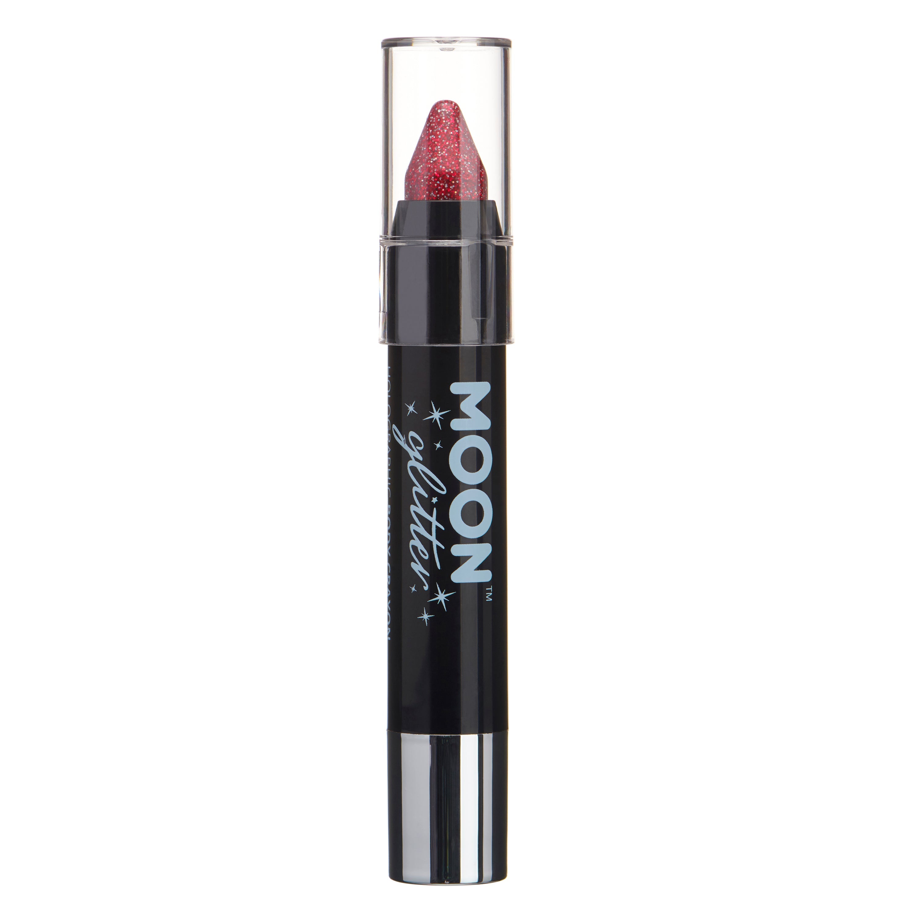 Red - Holographic Glitter Face & Body Crayon, 3.5g. Cosmetically certified, FDA & Health Canada compliant and cruelty free.