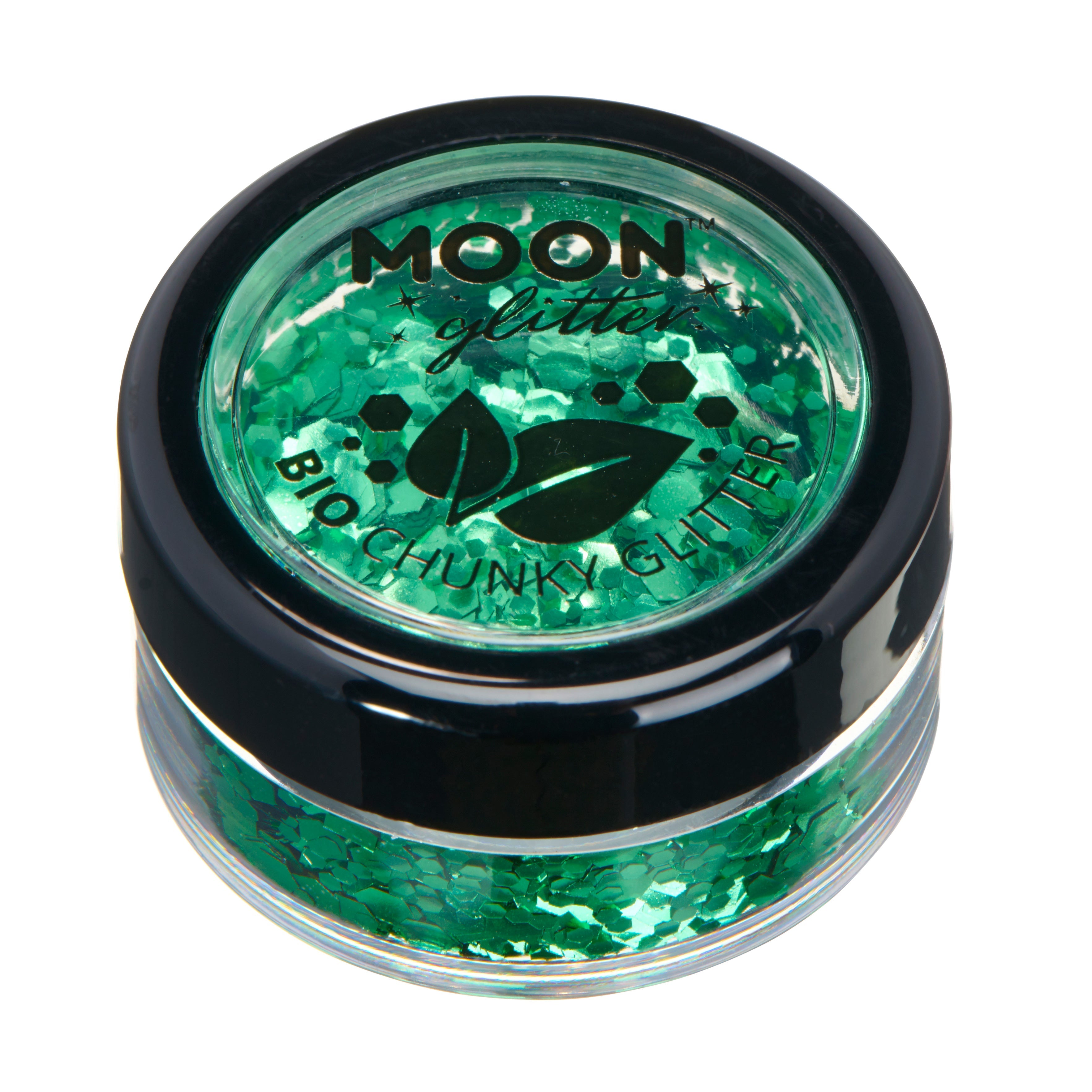 Green - BIO Chunky Face & Body Glitter, 3g. Cosmetically certified, FDA & Health Canada compliant, cruelty free and vegan.
