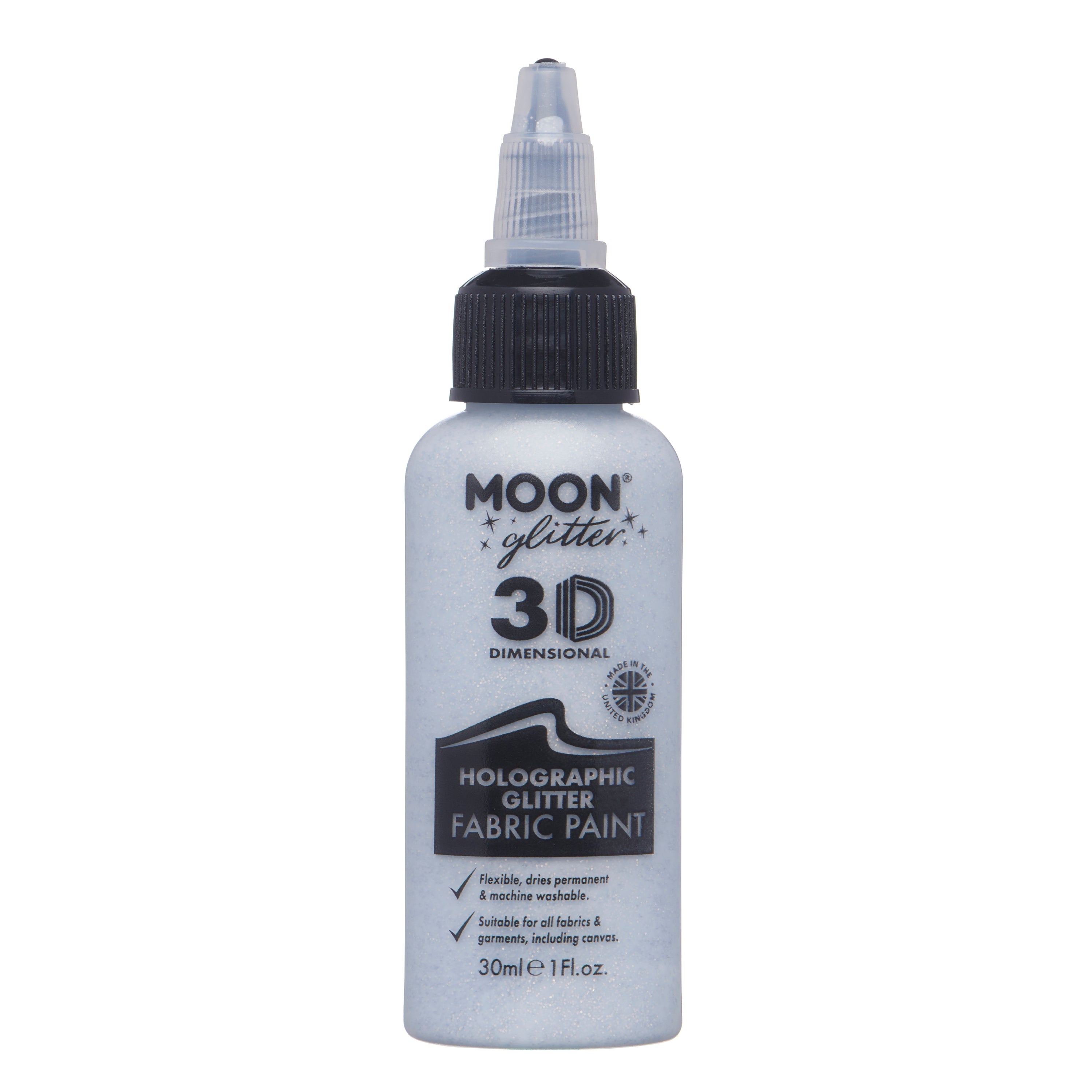Silver - Holographic Glitter Fabric Paint, 30mL