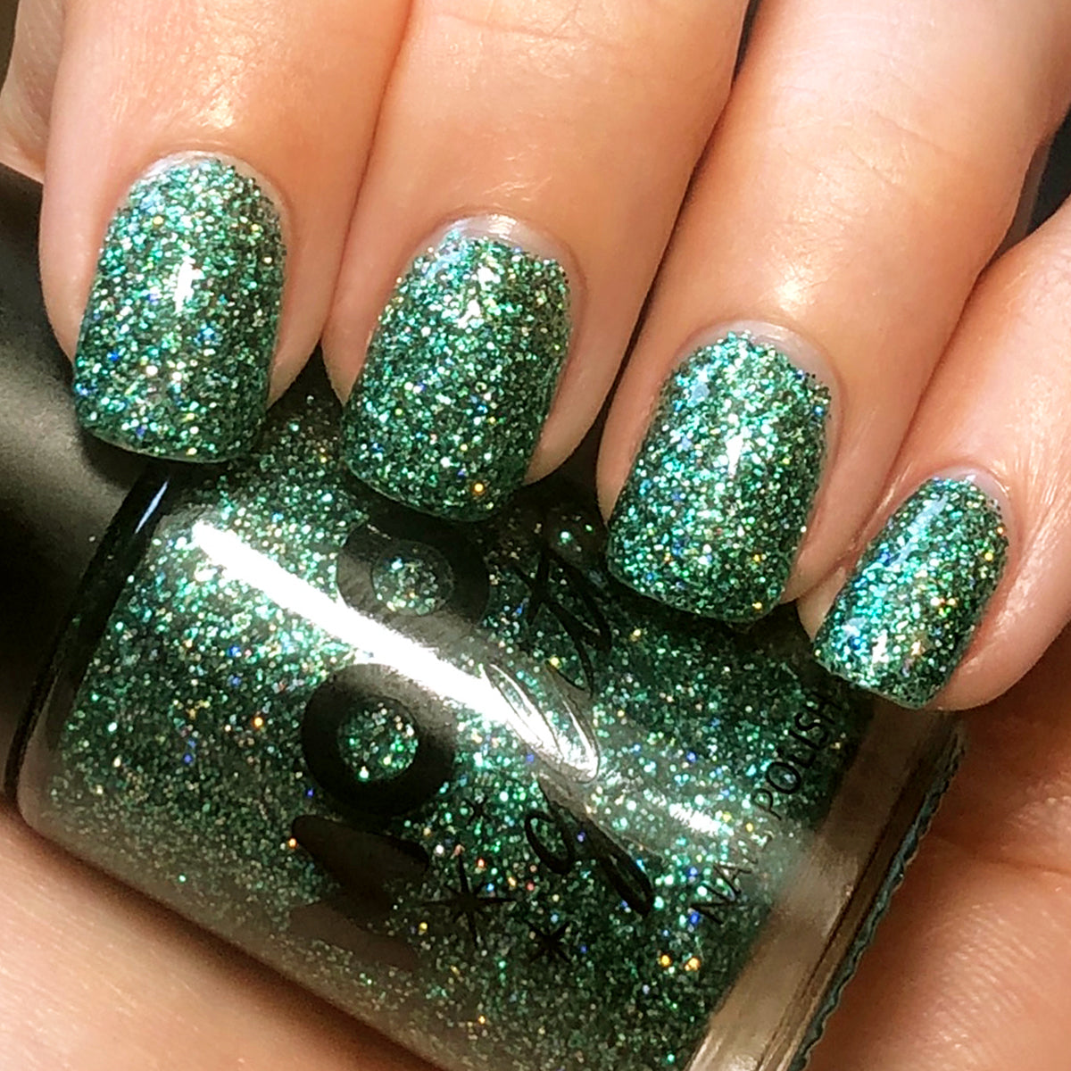 Green - Holographic Glitter Nail Polish, 14mL. Cosmetically certified, FDA & Health Canada compliant, cruelty free and vegan.