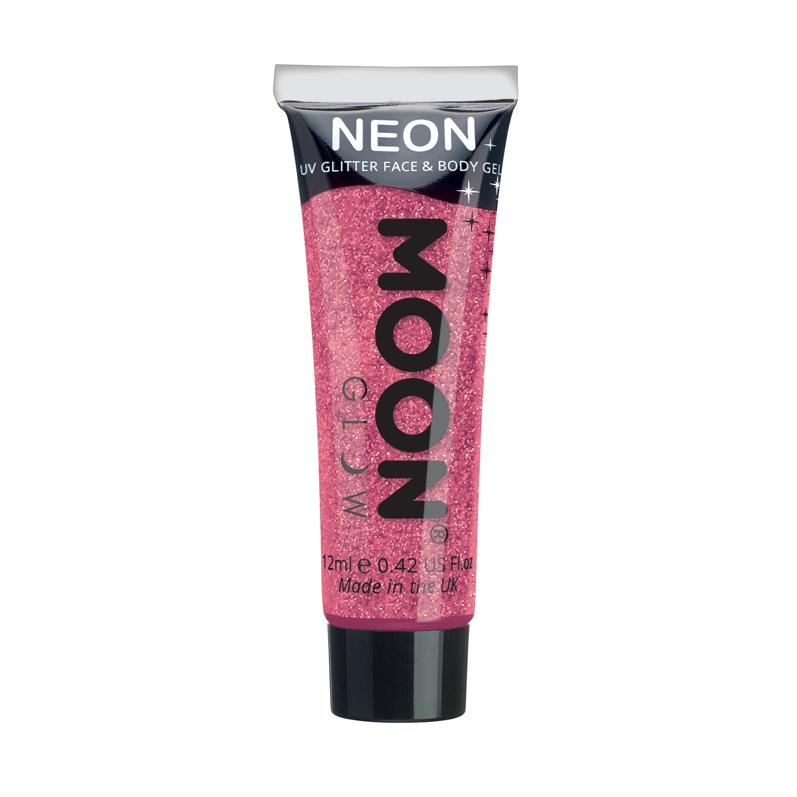 Ruby Pink - Neon UV Glow Blacklight Fine Face & Body Glitter Gel, 12mL. Cosmetically certified, FDA & Health Canada compliant, cruelty free and vegan.