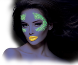 Neon UV Glow Blacklight Chunky Face & Body Glitter Gel, 12mL. Cosmetically certified, FDA & Health Canada compliant, cruelty free and vegan.