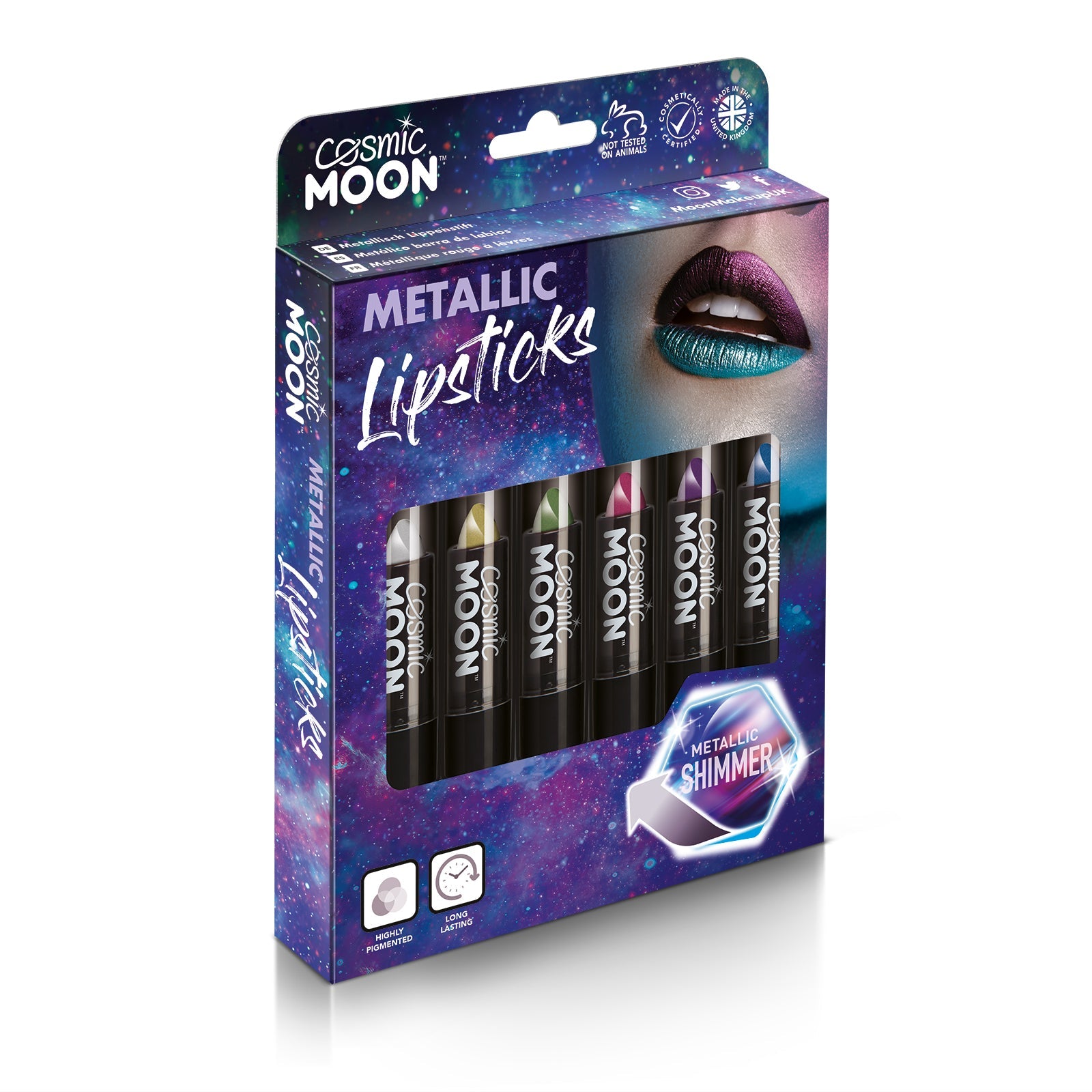 Metallic Lipstick Boxset - 6 lipsticks. Cosmetically certified, FDA & Health Canada compliant and cruelty free.