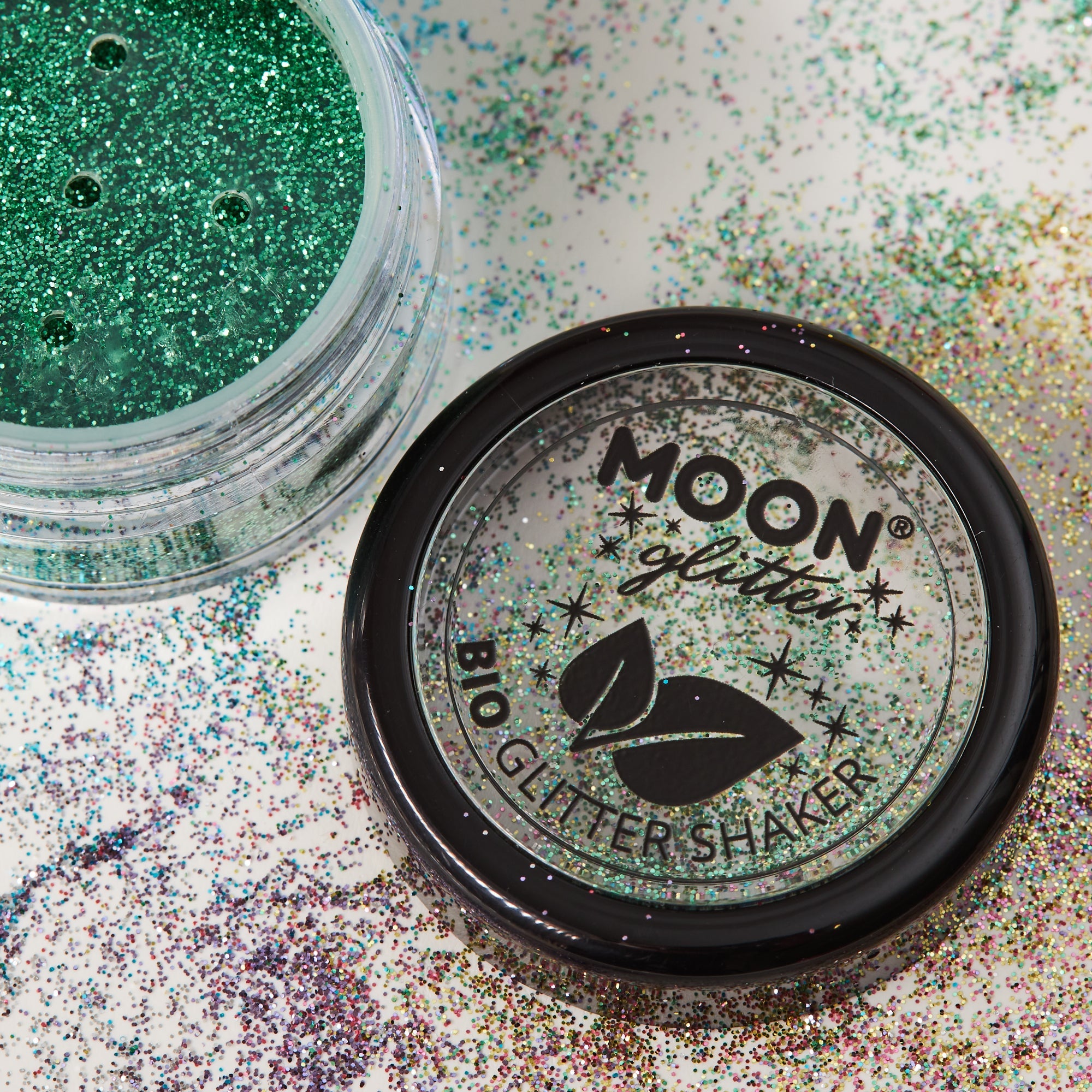 BIO Fine Face & Body Glitter Shaker. Cosmetically certified, FDA & Health Canada compliant, cruelty free and vegan.