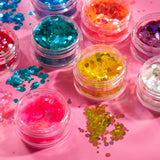 Iridescent Chunky Face & Body Glitter. Cosmetically certified, FDA & Health Canada compliant, cruelty free and vegan.