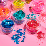 Iridescent Chunky Face & Body Glitter. Cosmetically certified, FDA & Health Canada compliant, cruelty free and vegan.
