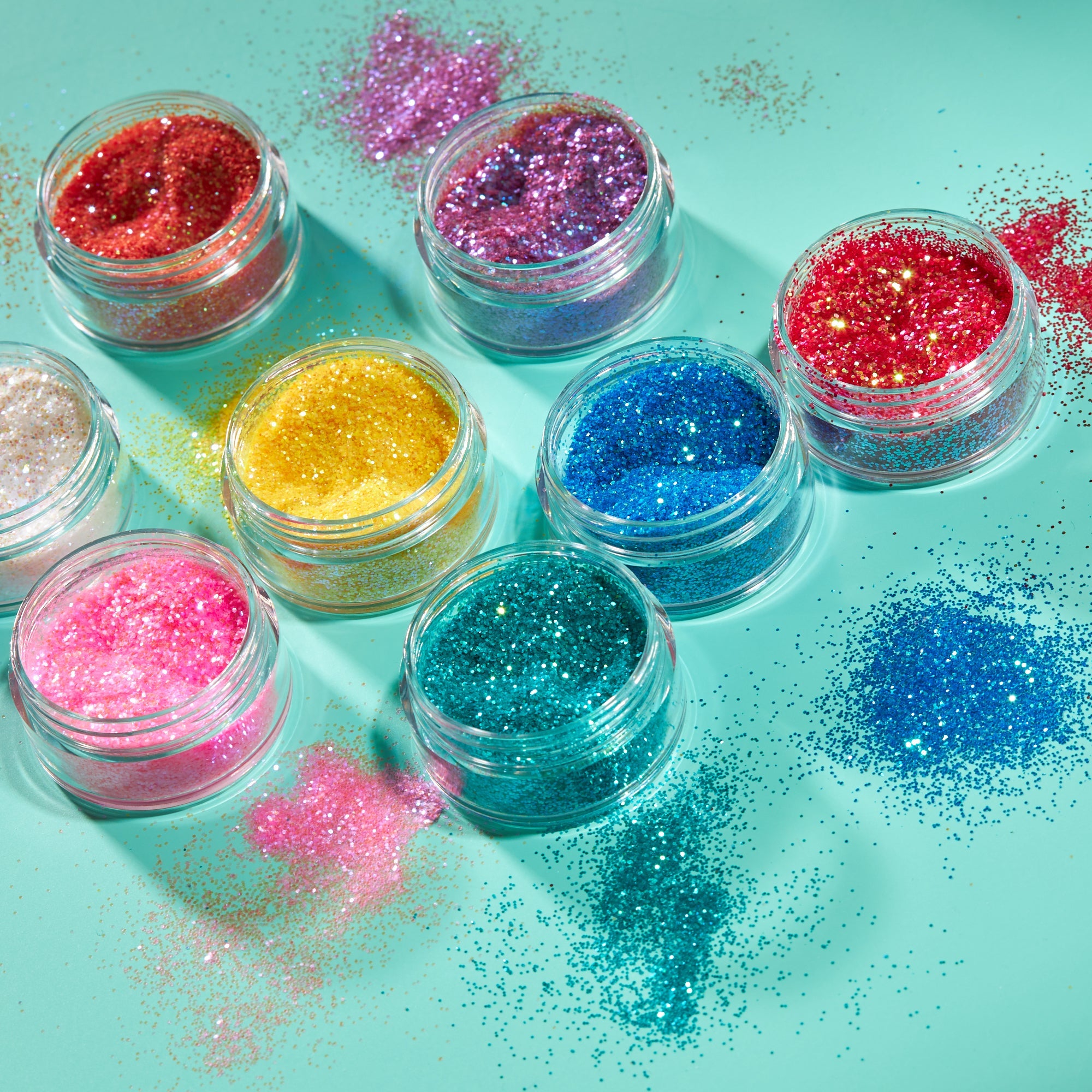 Iridescent Fine Face & Body Glitter Shaker. Cosmetically certified, FDA & Health Canada compliant, cruelty free and vegan.