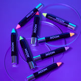 Neon UV Glow Blacklight Glitter Face & Body Crayons. Cosmetically certified, FDA & Health Canada compliant and cruelty free.