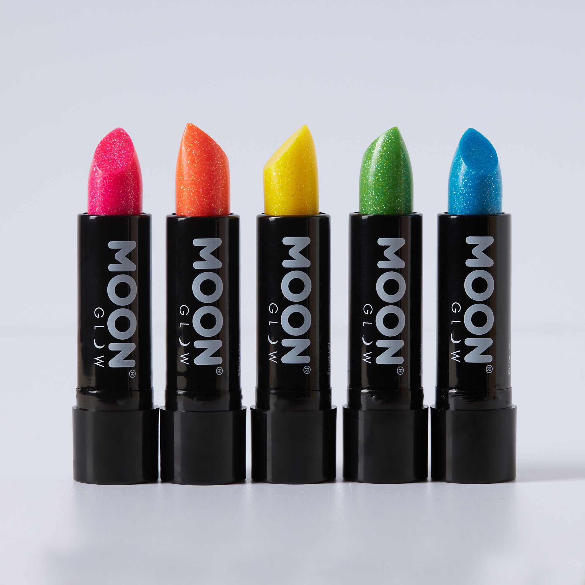 Neon UV Glow Blacklight Glitter Lipstick, 5g. Cosmetically certified, FDA & Health Canada compliant and cruelty free.