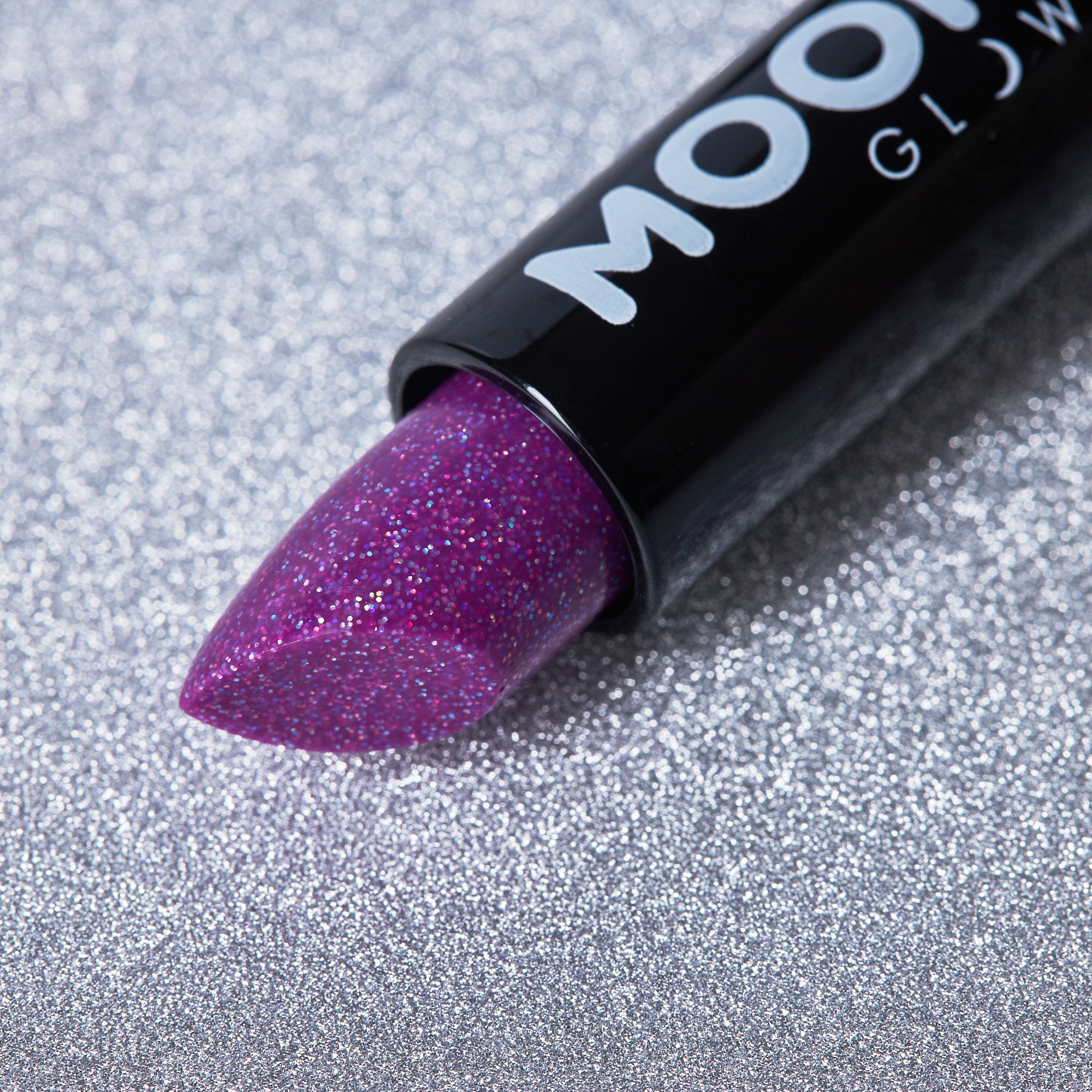 Purple - Neon UV Glow Blacklight Glitter Lipstick, 5g. Cosmetically certified, FDA & Health Canada compliant and cruelty free.