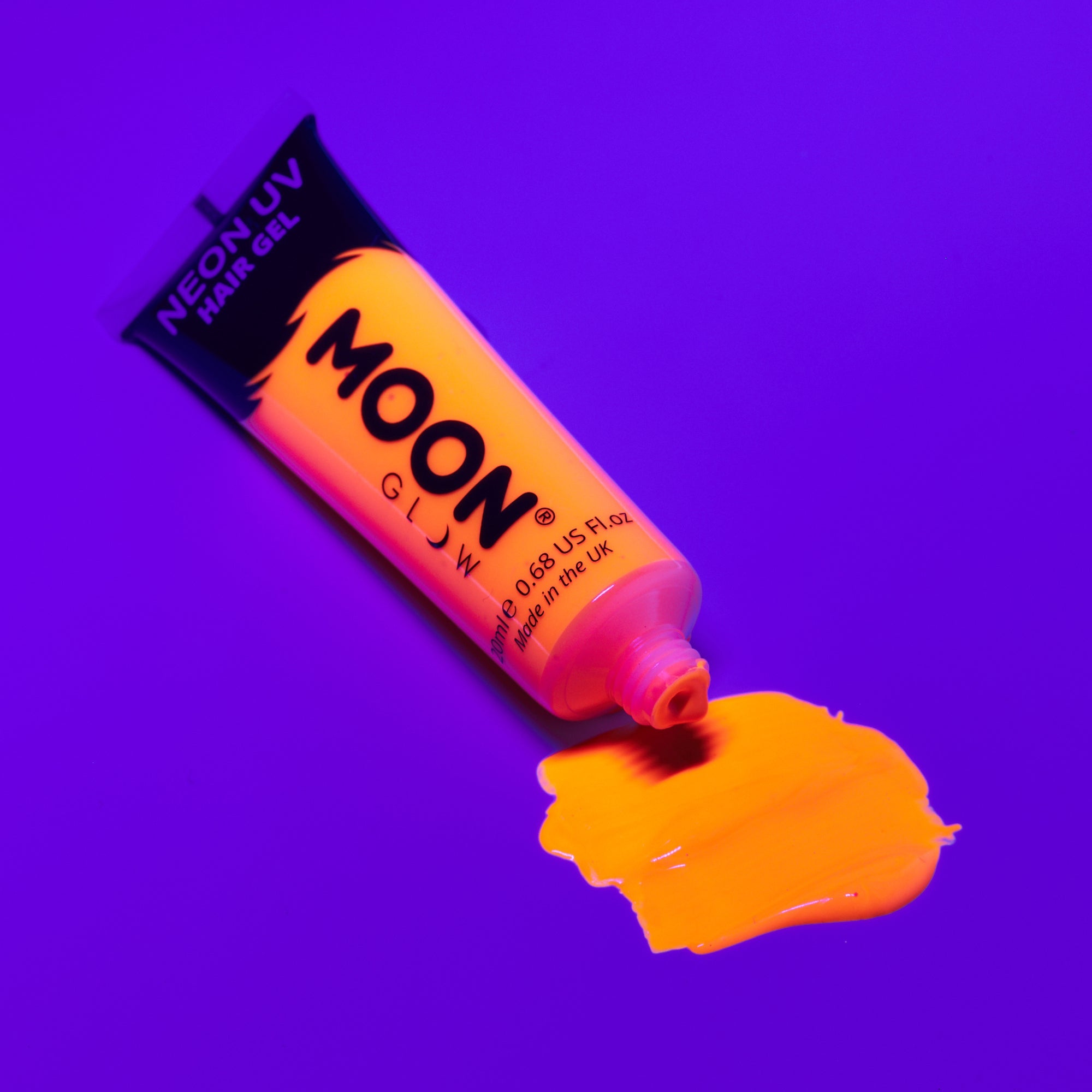 Neon UV Glow Blacklight Hair Gel. Cosmetically certified, FDA & Health Canada compliant, cruelty free and vegan.