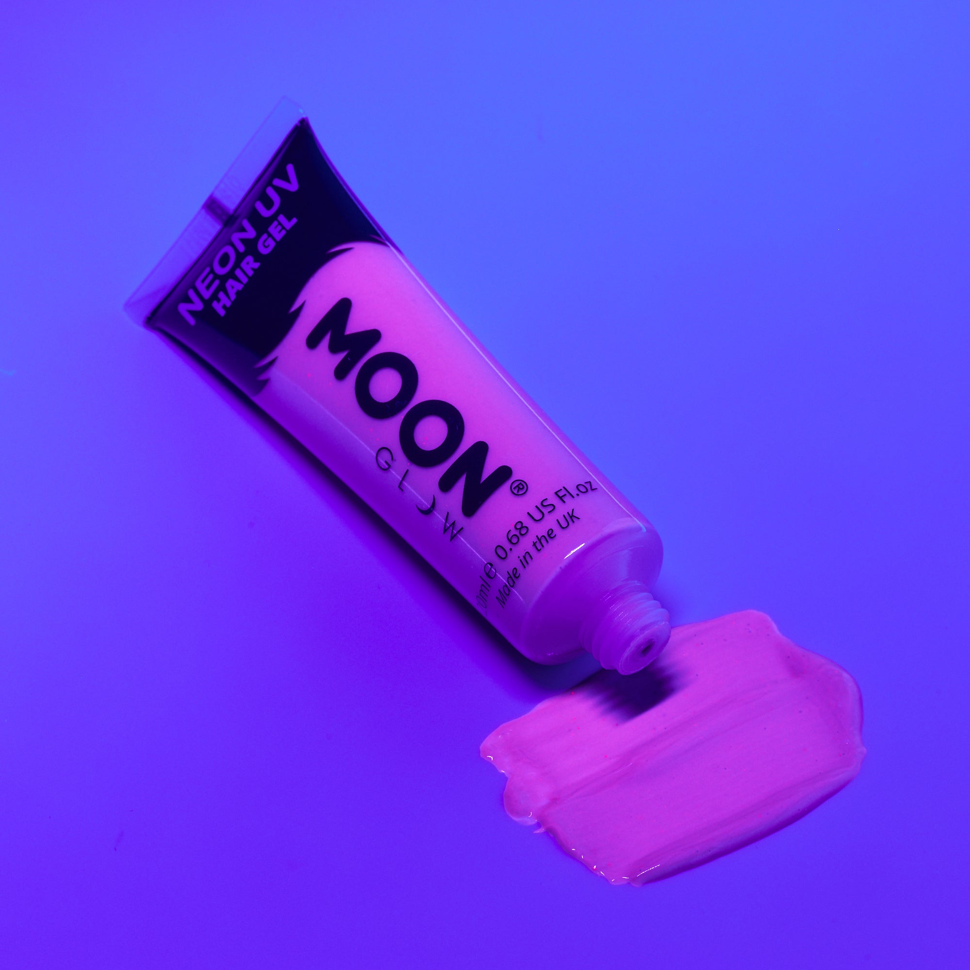 Neon UV Glow Blacklight Hair Gel. Cosmetically certified, FDA & Health Canada compliant, cruelty free and vegan.