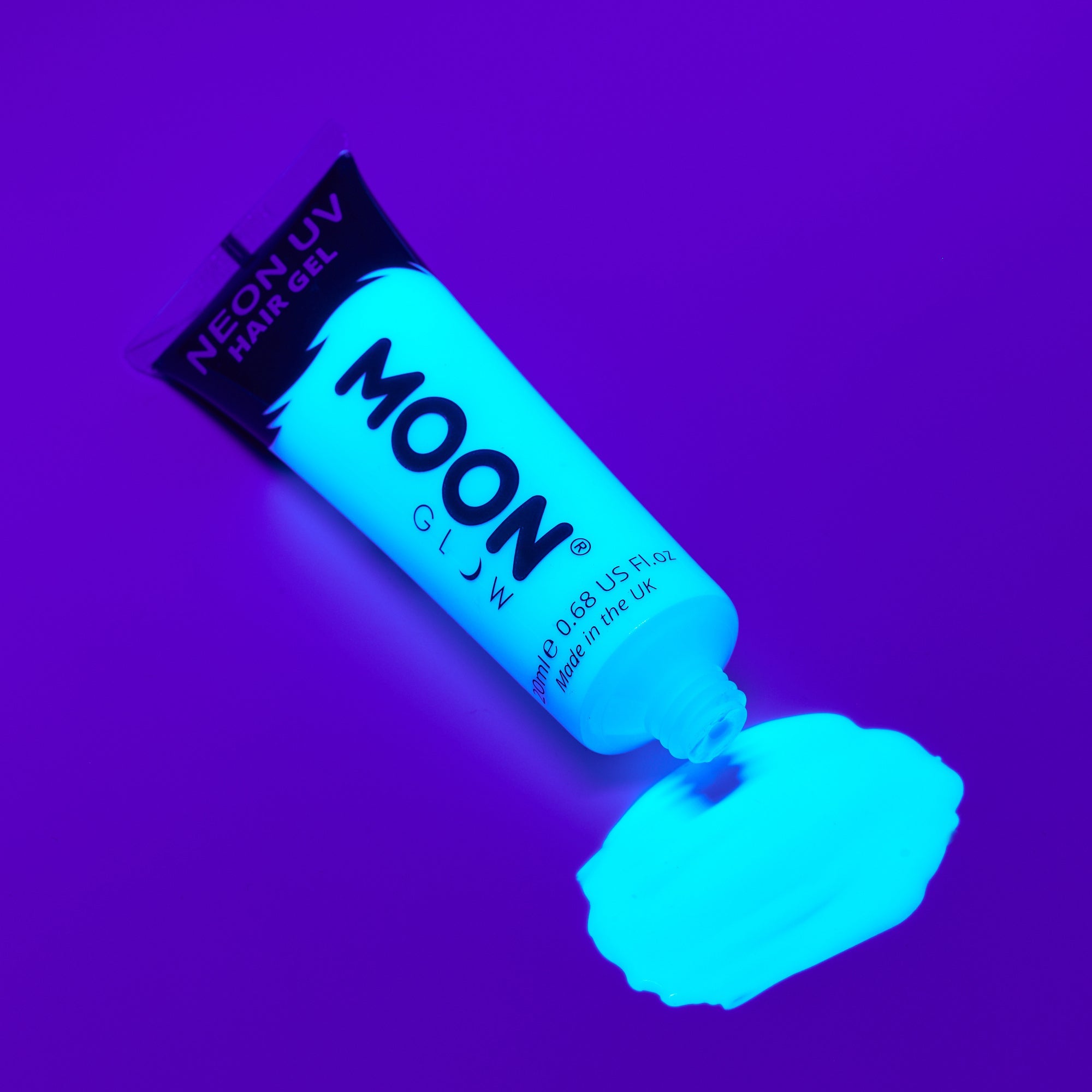 Neon UV Glow Blacklight Hair Gel. Cosmetically certified, FDA & Health Canada compliant, cruelty free and vegan.