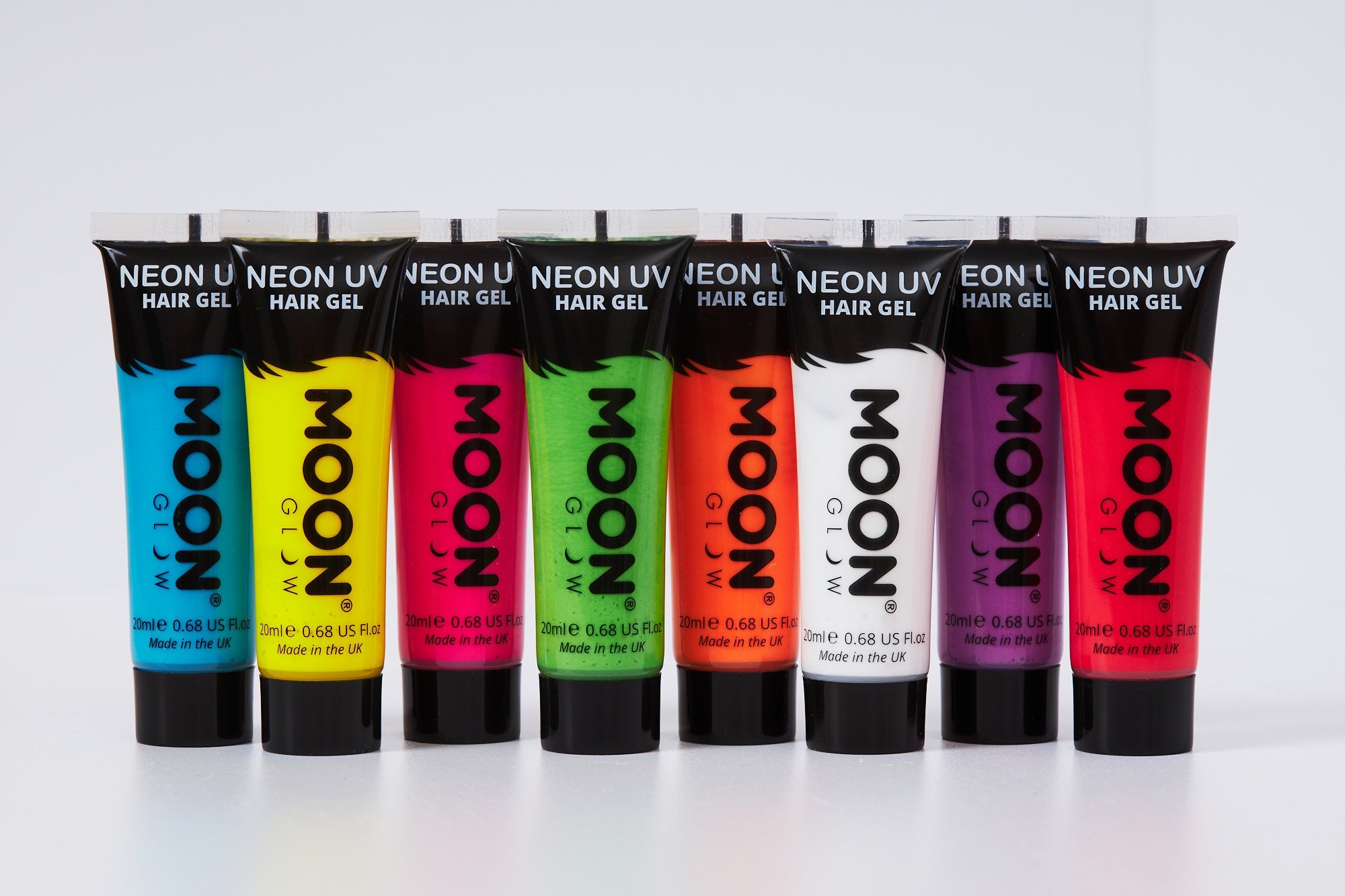 Neon UV Glow Blacklight Hair Gel. Cosmetically certified, FDA & Health Canada compliant, cruelty free and vegan.