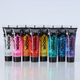 Iridescent Chunky Face & Body Glitter Gel. Cosmetically certified, FDA & Health Canada compliant, cruelty free and vegan.