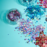 Mystic Chunky Face & Body Glitter. Cosmetically certified, FDA & Health Canada compliant, cruelty free and vegan.