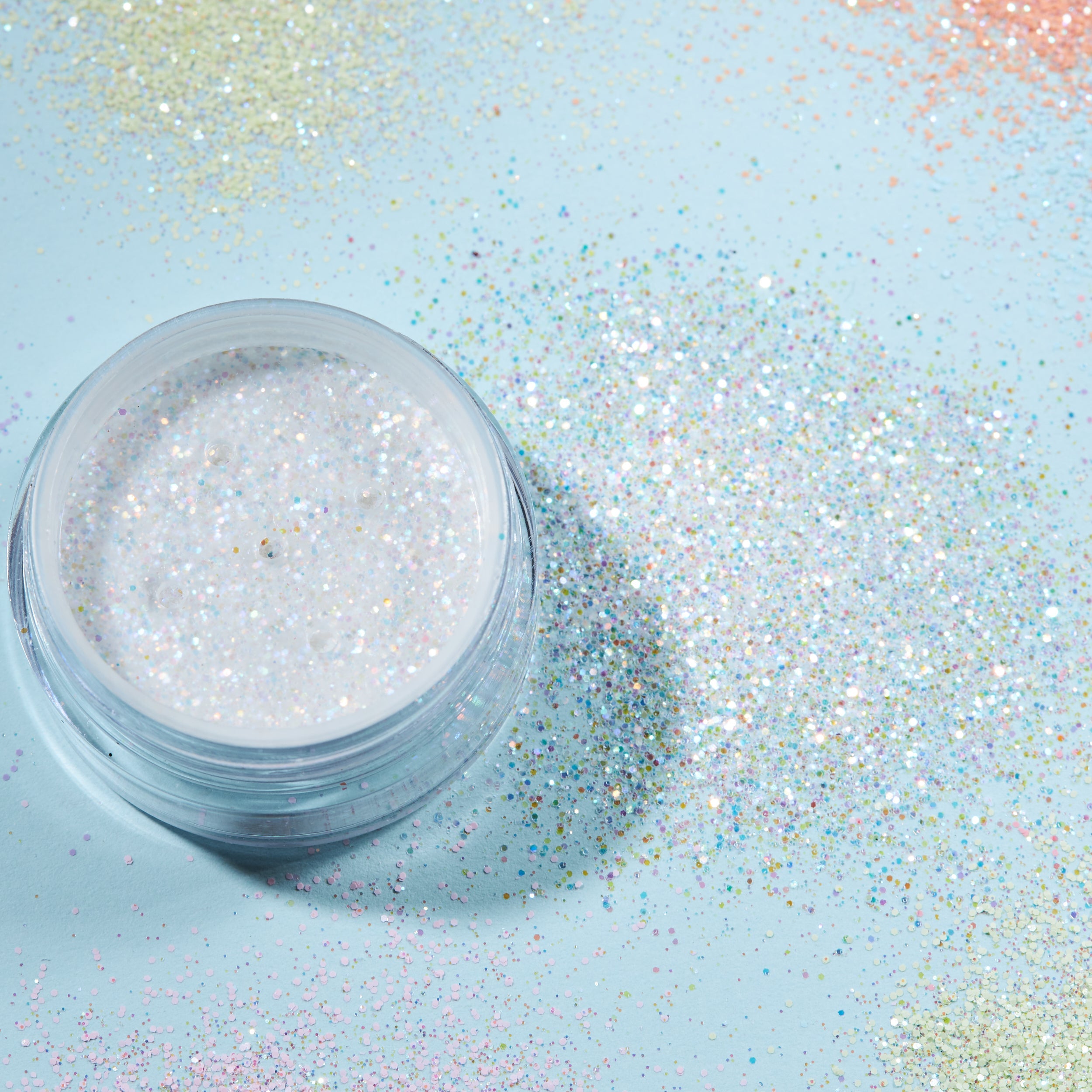 Pastel Fine Face & Body Glitter Shaker. Cosmetically certified, FDA & Health Canada compliant, cruelty free and vegan.