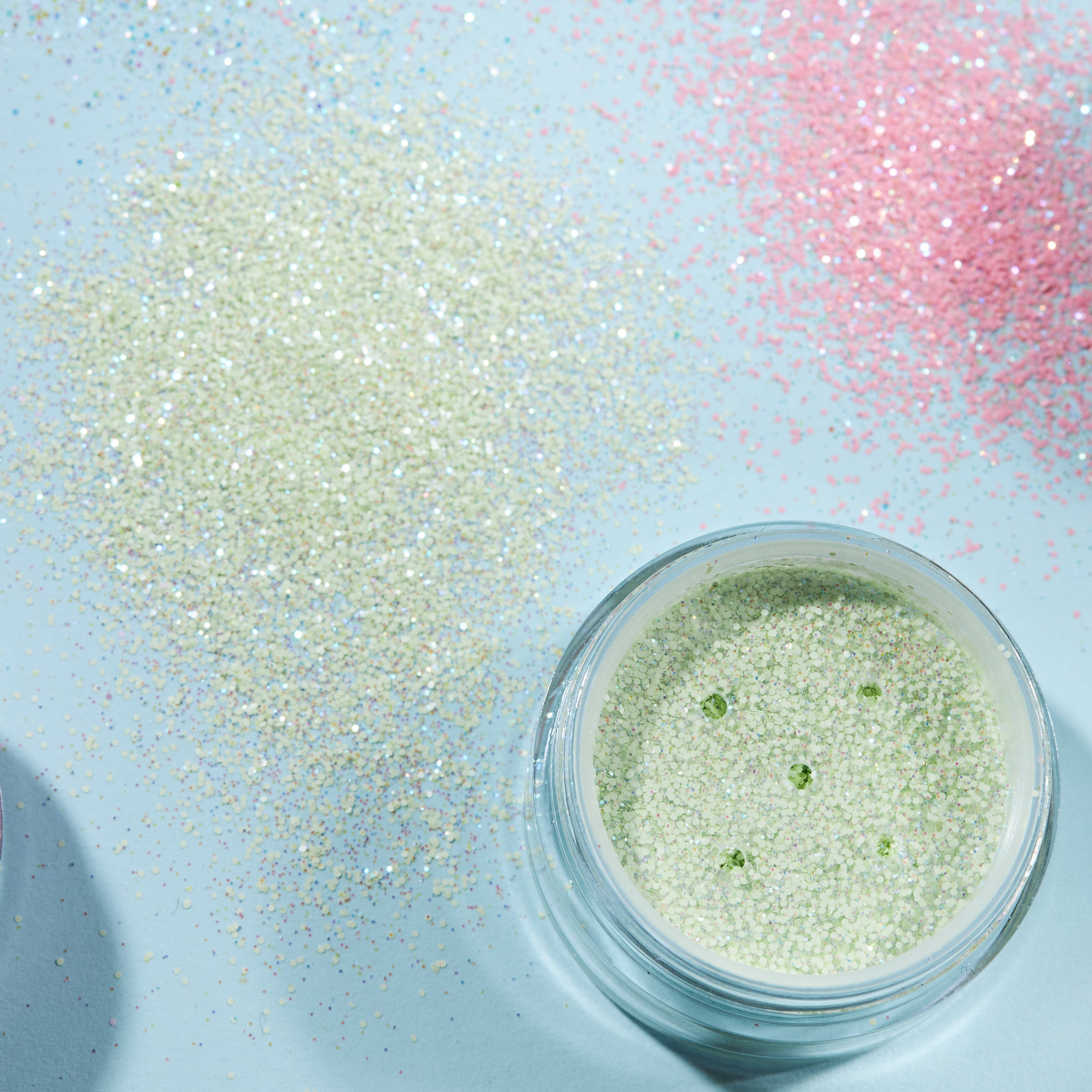 Pastel Fine Face & Body Glitter Shaker. Cosmetically certified, FDA & Health Canada compliant, cruelty free and vegan.