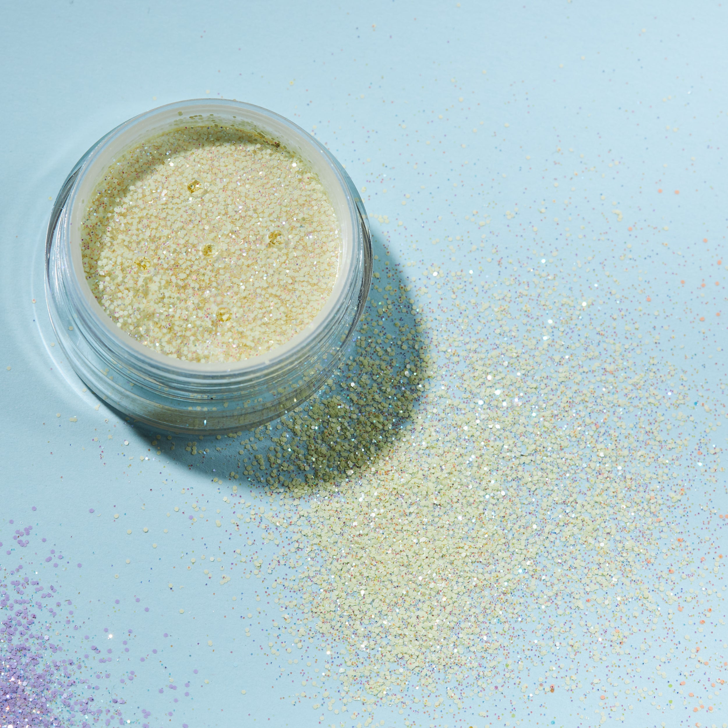 Pastel Fine Face & Body Glitter Shaker. Cosmetically certified, FDA & Health Canada compliant, cruelty free and vegan.