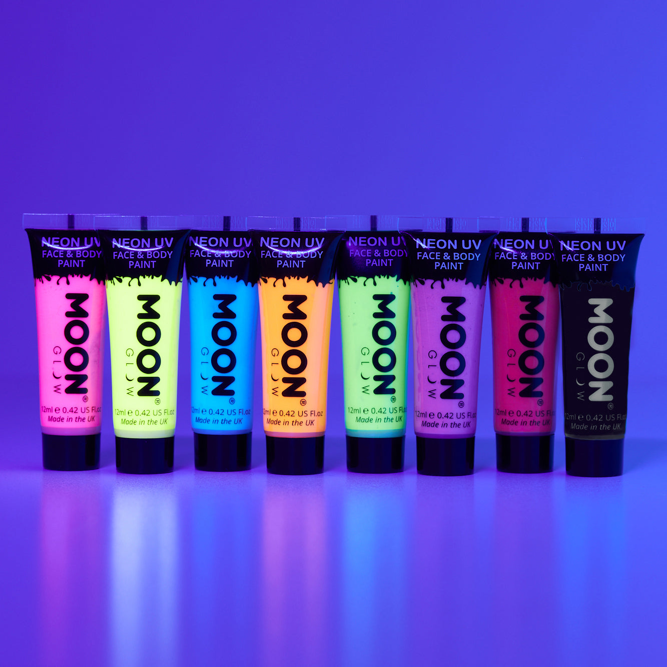 Neon UV Glow Blacklight Face & Body Paint Makeup. Cosmetically certified, FDA & Health Canada compliant, cruelty free and vegan.