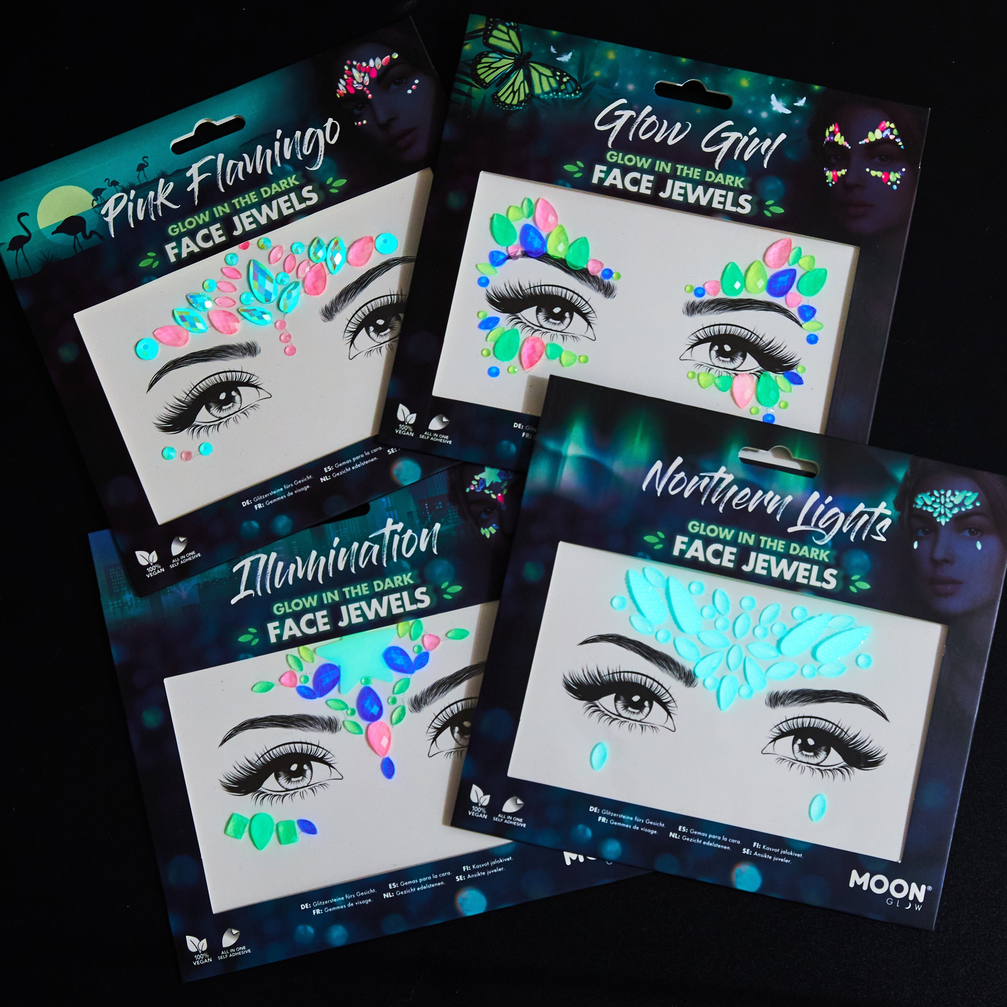 Glow in the Dark Adhesive Face Gems, Jewels and Rhinestones