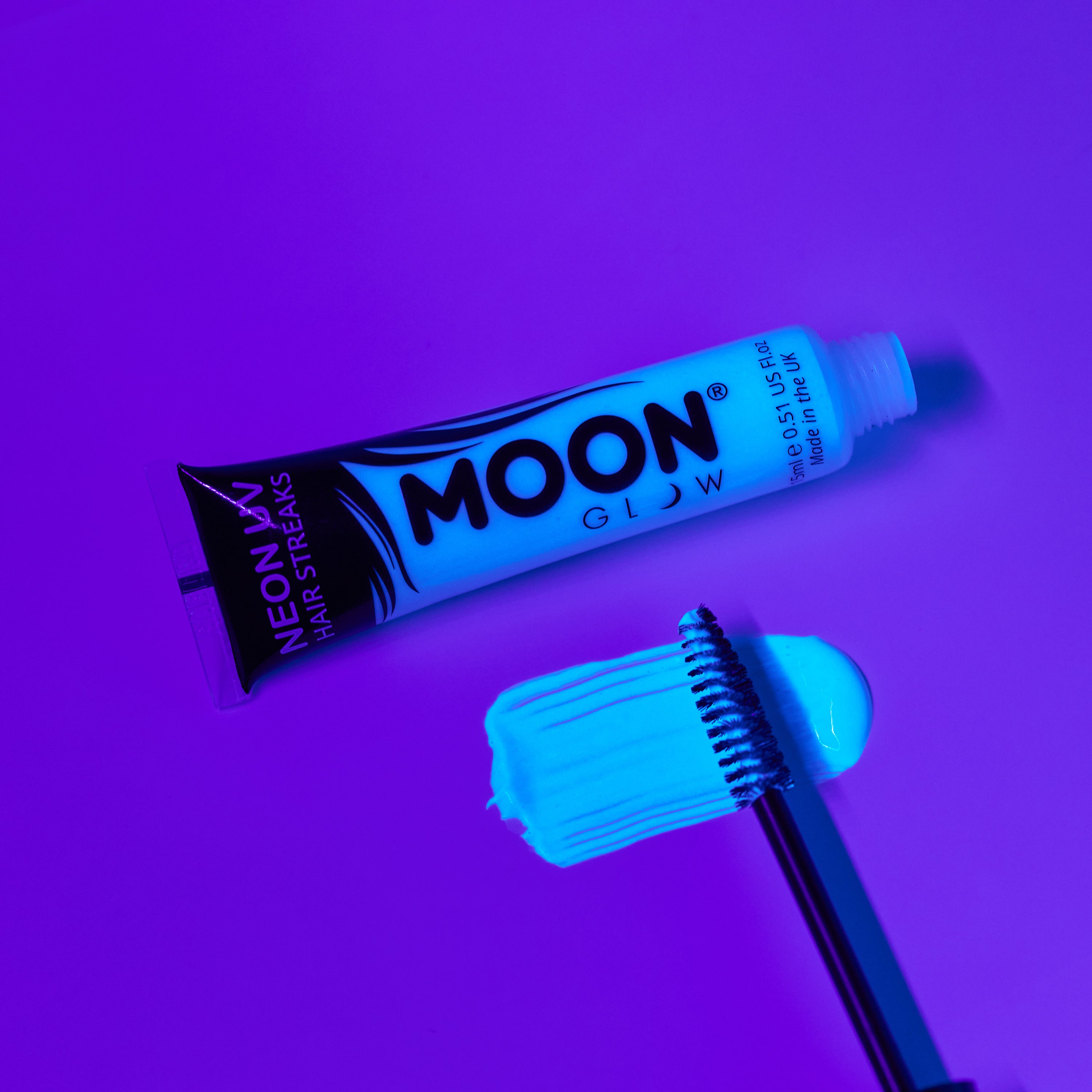 Neon UV Glow Blacklight Hair Streaks. Cosmetically certified, FDA & Health Canada compliant, cruelty free and vegan.
