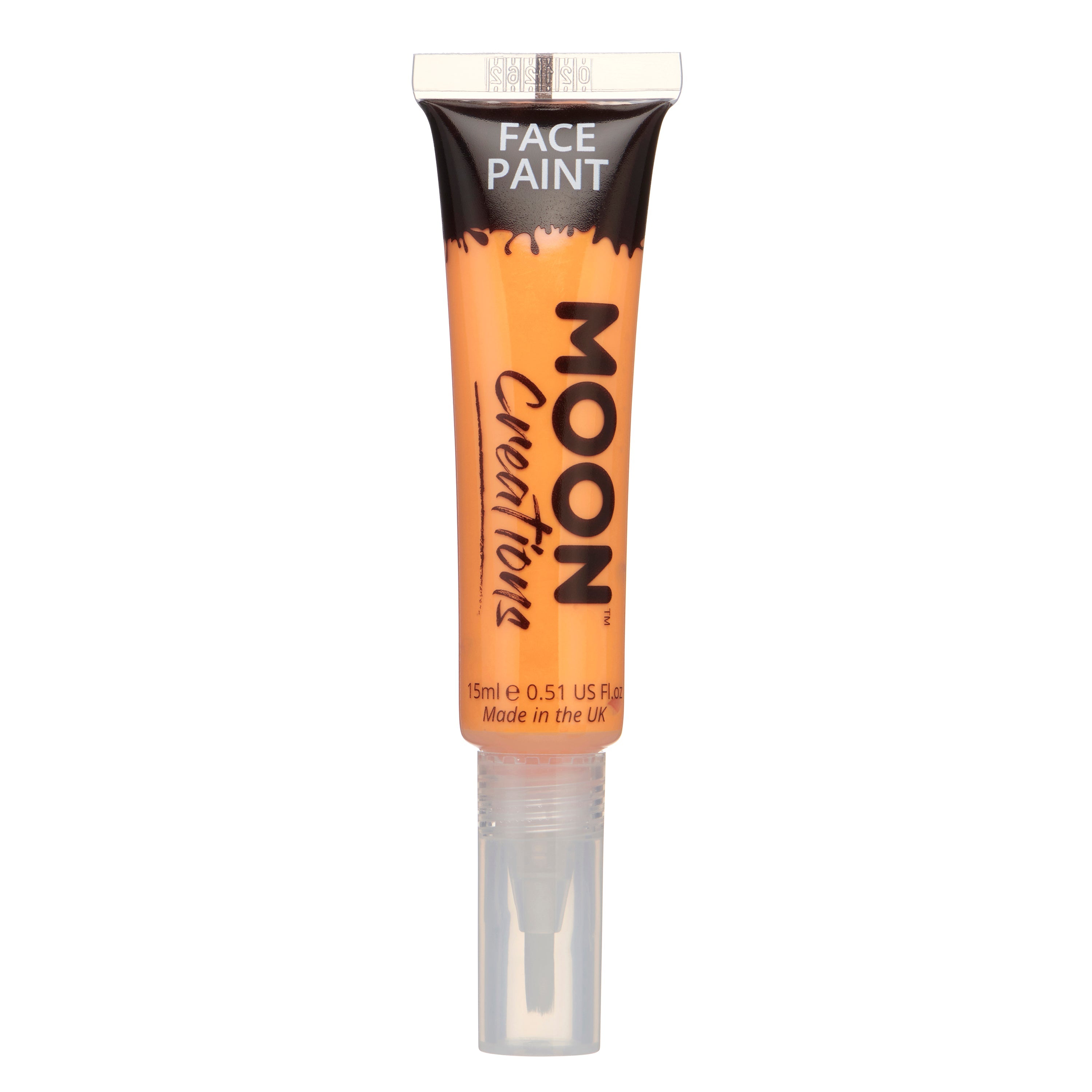 Orange - Face & Body Paint Makeup w/brush, 15mL. Cosmetically certified, FDA & Health Canada compliant, cruelty free and vegan.
