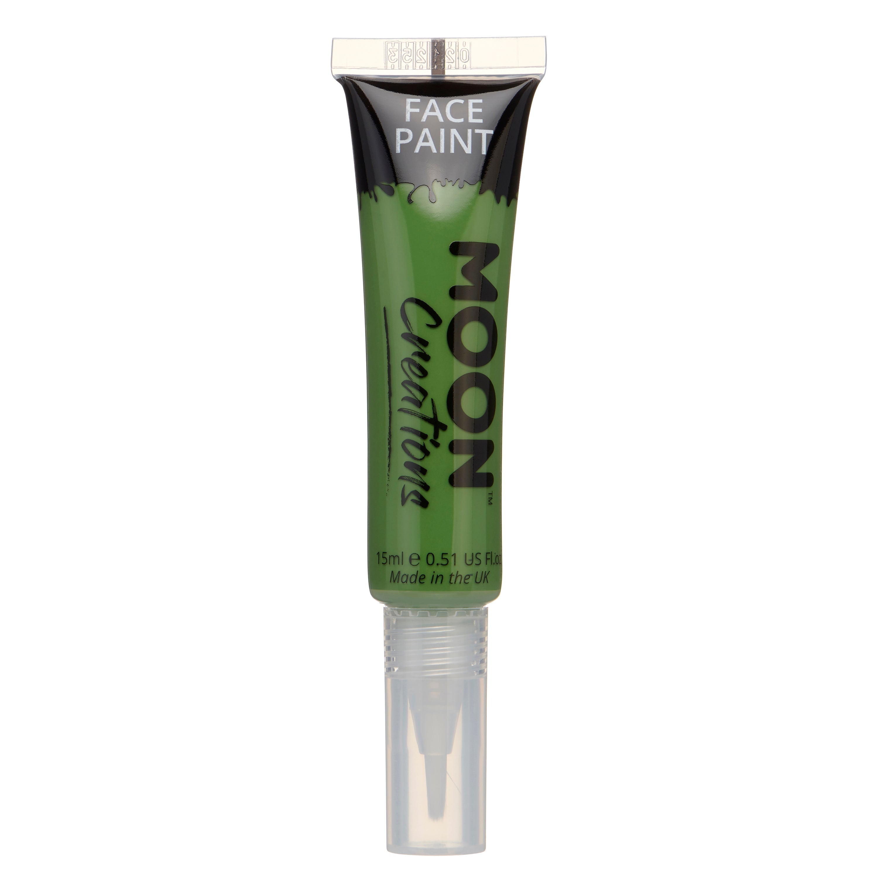 Green - Face & Body Paint Makeup w/brush, 15mL. Cosmetically certified, FDA & Health Canada compliant, cruelty free and vegan.