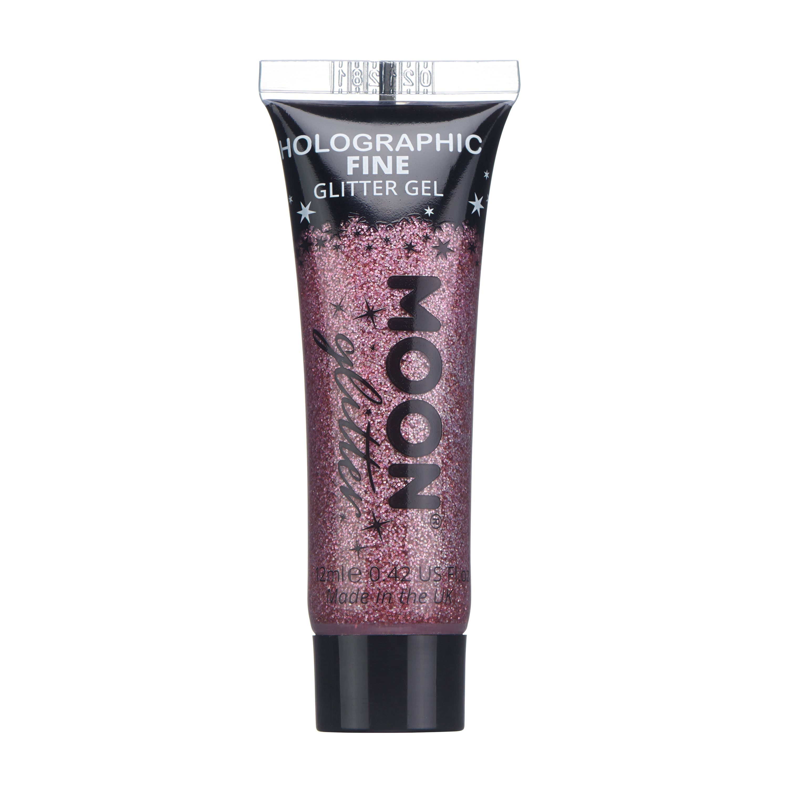 Pink - Holographic Fine Face & Body Glitter Gel, 12mL. Cosmetically certified, FDA & Health Canada compliant, cruelty free and vegan.