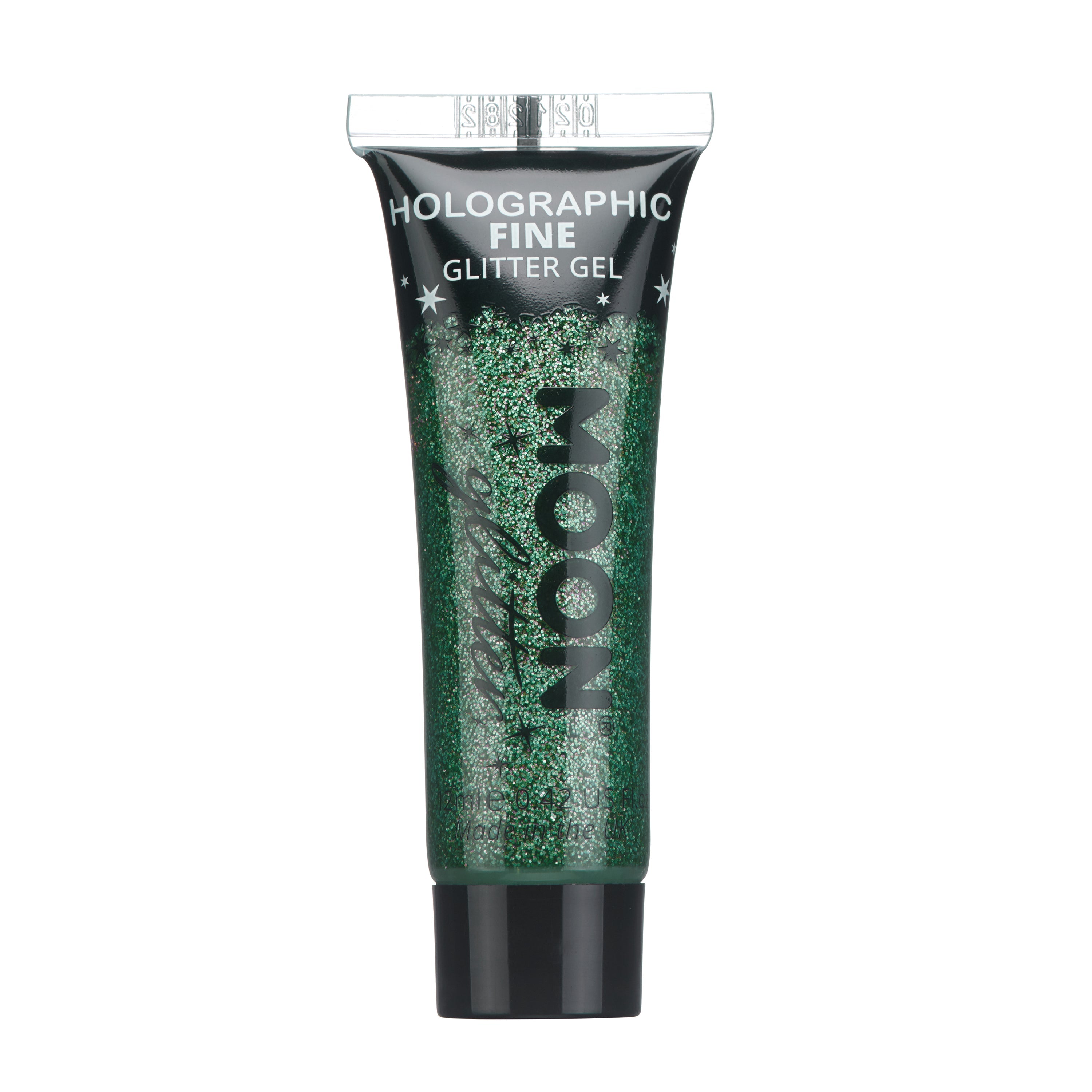 Green - Holographic Fine Face & Body Glitter Gel, 12mL. Cosmetically certified, FDA & Health Canada compliant, cruelty free and vegan.