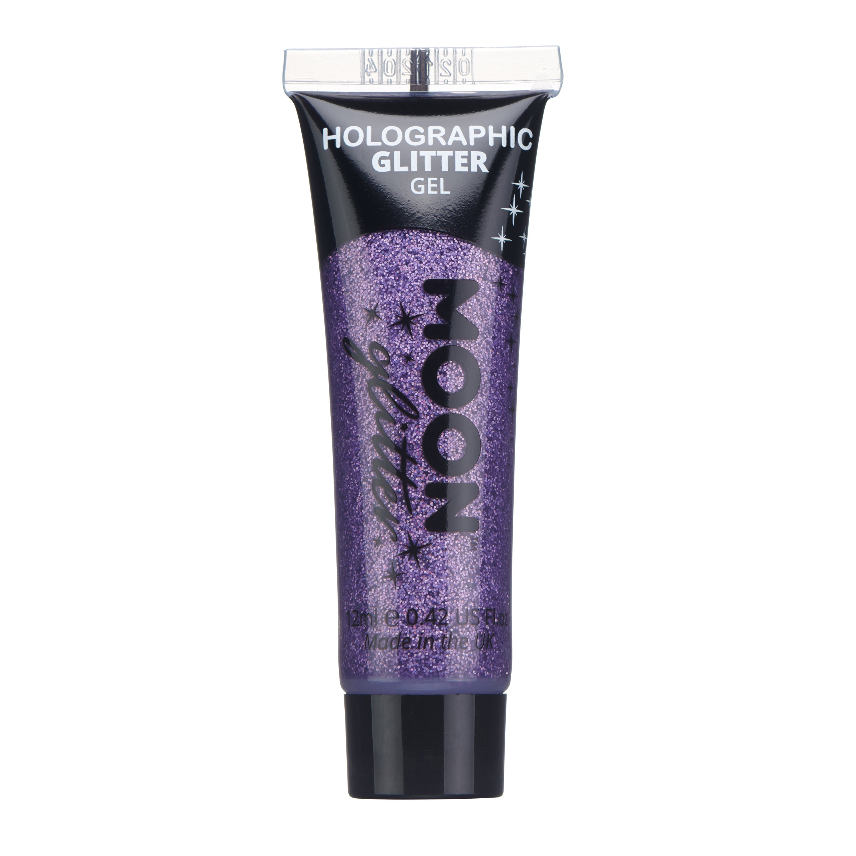 Purple - Holographic Fine Face & Body Glitter Gel, 12mL. Cosmetically certified, FDA & Health Canada compliant, cruelty free and vegan.