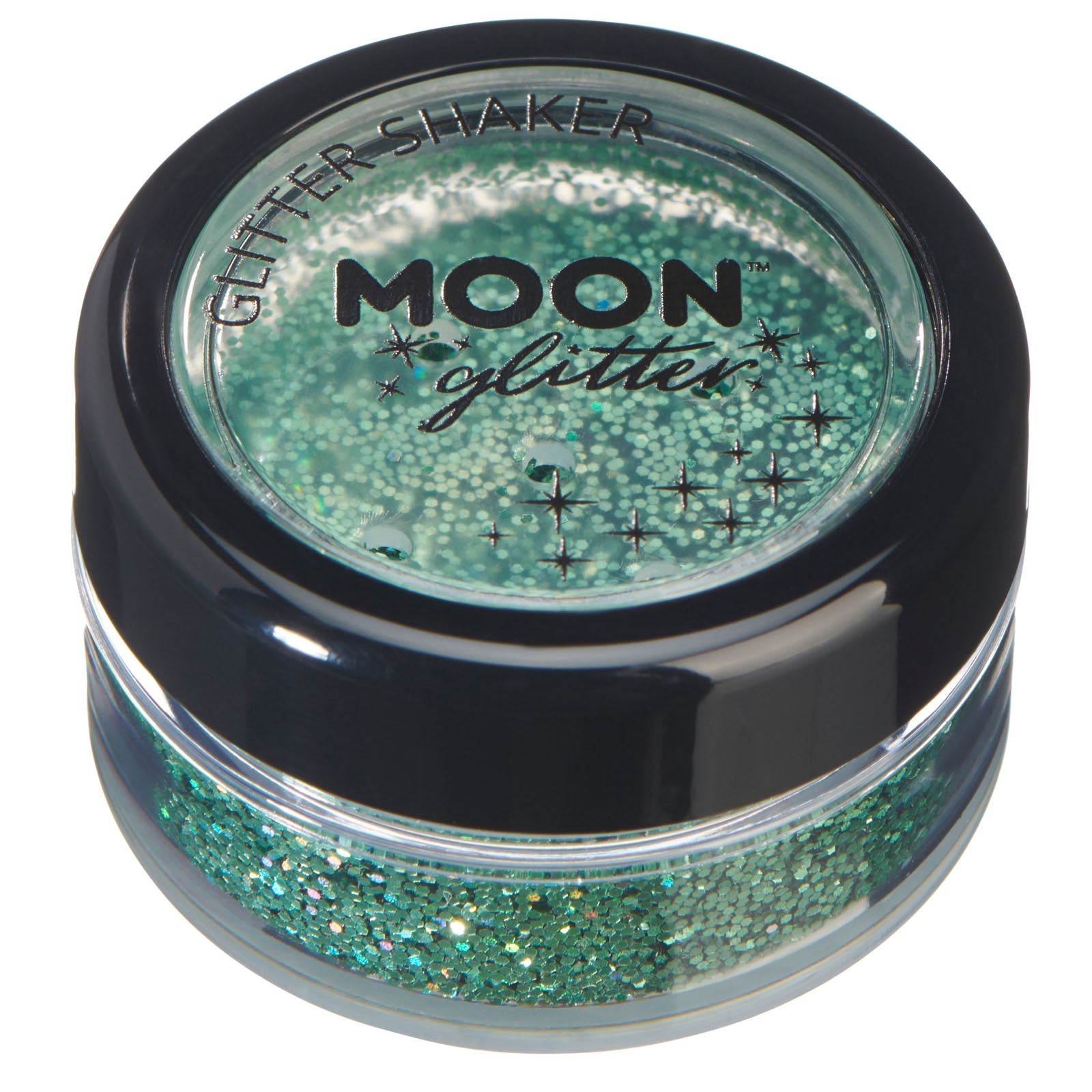 Green - Holographic Fine Face & Body Glitter Shaker, 5g. Cosmetically certified, FDA & Health Canada compliant, cruelty free and vegan.