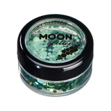 Green - Holographic Chunky Face & Body Glitter, 3g. Cosmetically certified, FDA & Health Canada compliant, cruelty free and vegan.