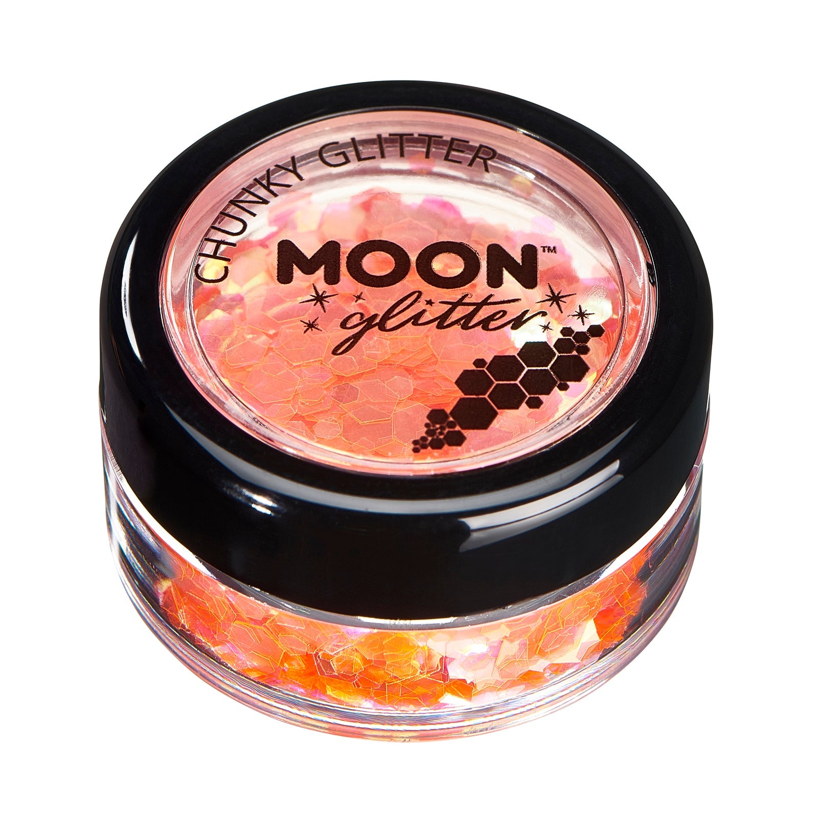 Orange - Iridescent Chunky Face & Body Glitter, 3g. Cosmetically certified, FDA & Health Canada compliant, cruelty free and vegan.