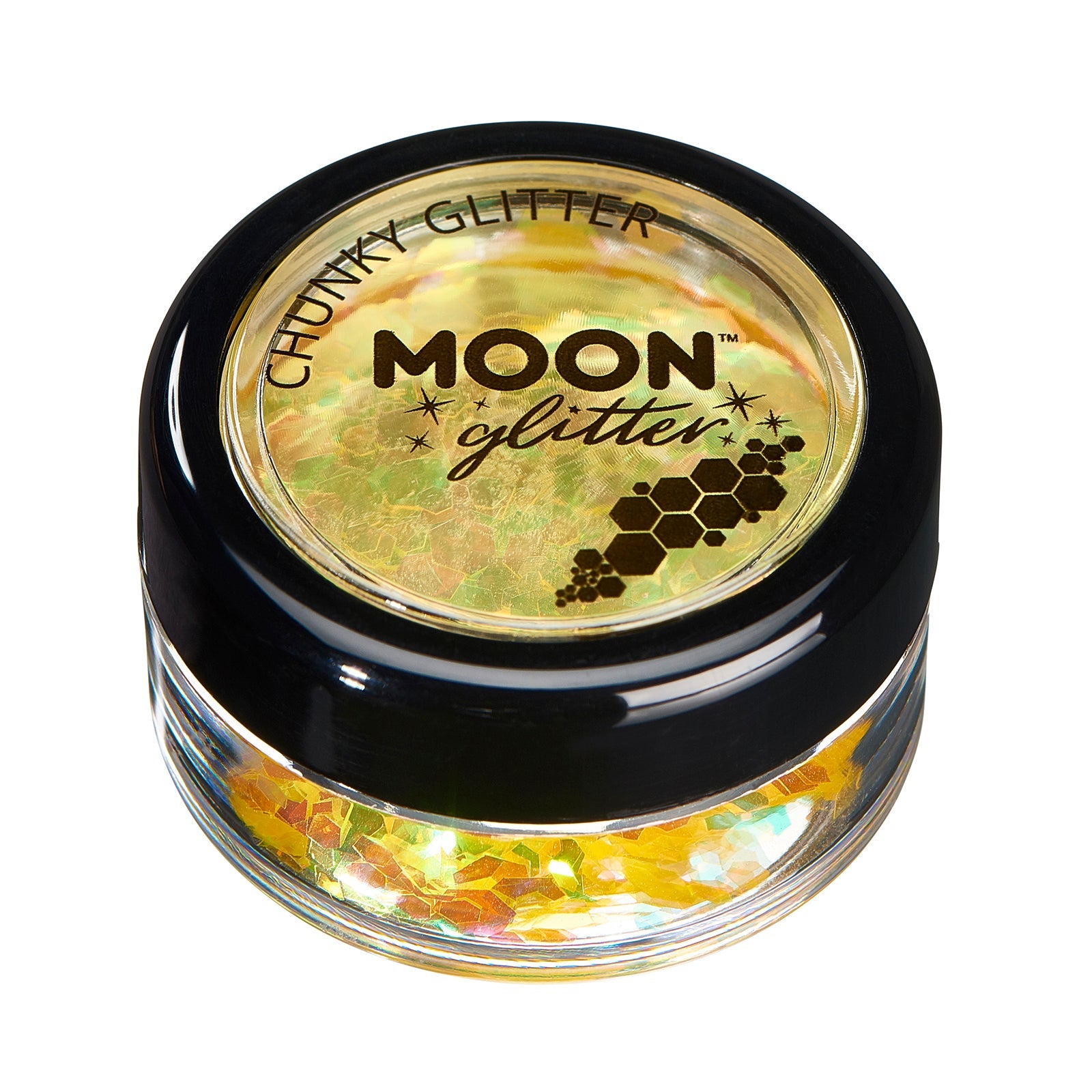 Yellow - Iridescent Chunky Face & Body Glitter, 3g. Cosmetically certified, FDA & Health Canada compliant, cruelty free and vegan.