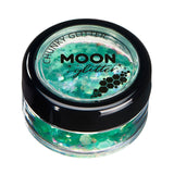 Green - Iridescent Chunky Face & Body Glitter, 3g. Cosmetically certified, FDA & Health Canada compliant, cruelty free and vegan.
