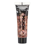 Rose Gold - Holographic Chunky Face & Body Glitter Gel, 12mL. Cosmetically certified, FDA & Health Canada compliant, cruelty free and vegan.