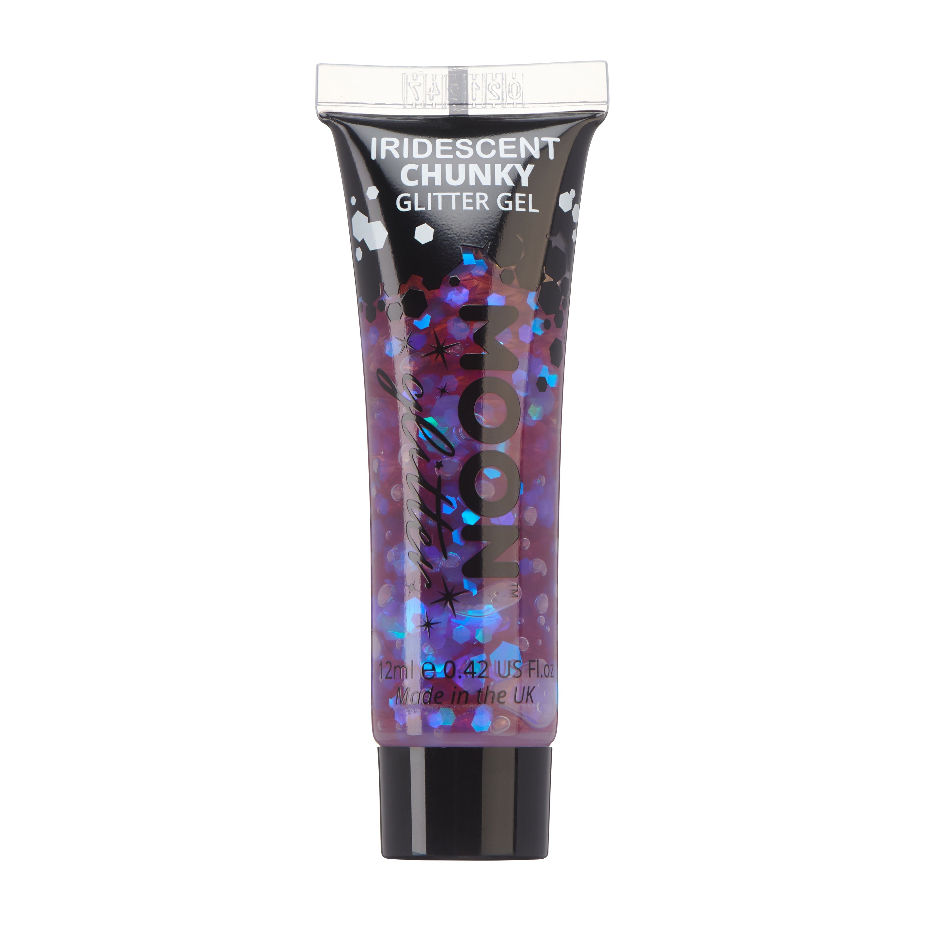 Purple - Iridescent Chunky Face & Body Glitter Gel, 12mL. Cosmetically certified, FDA & Health Canada compliant, cruelty free and vegan.