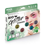 Bio Fine Face & Body Glitter Shaker Boxset - 6 Shakers, 2 Fix Gel. Cosmetically certified, FDA & Health Canada compliant, cruelty free and vegan.