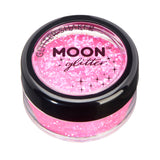 Pink - Iridescent Fine Face & Body Glitter Shaker, 5g. Cosmetically certified, FDA & Health Canada compliant, cruelty free and vegan.