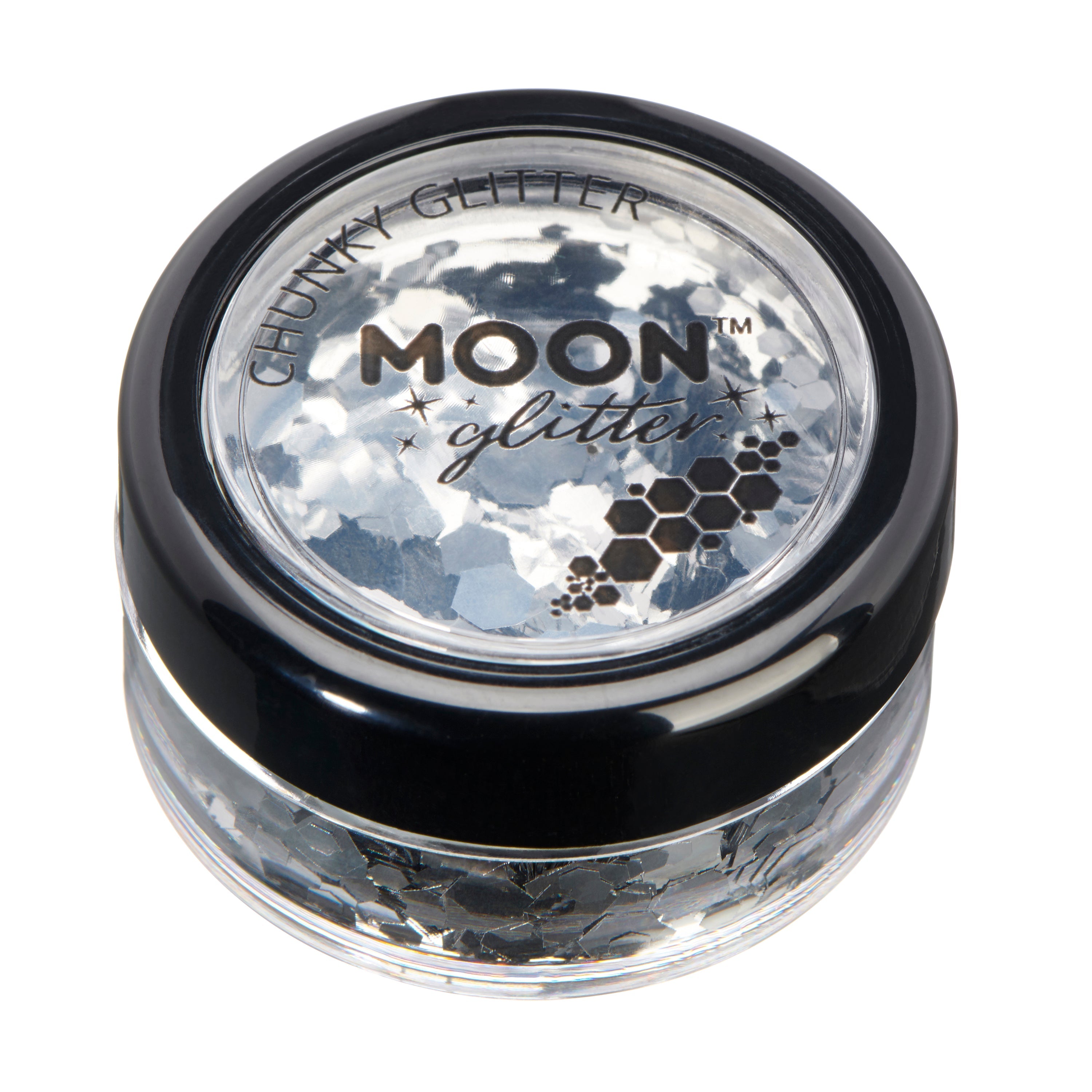 Silver - Classic Chunky Face & Body Glitter, 3g. Cosmetically certified, FDA & Health Canada compliant, cruelty free and vegan.